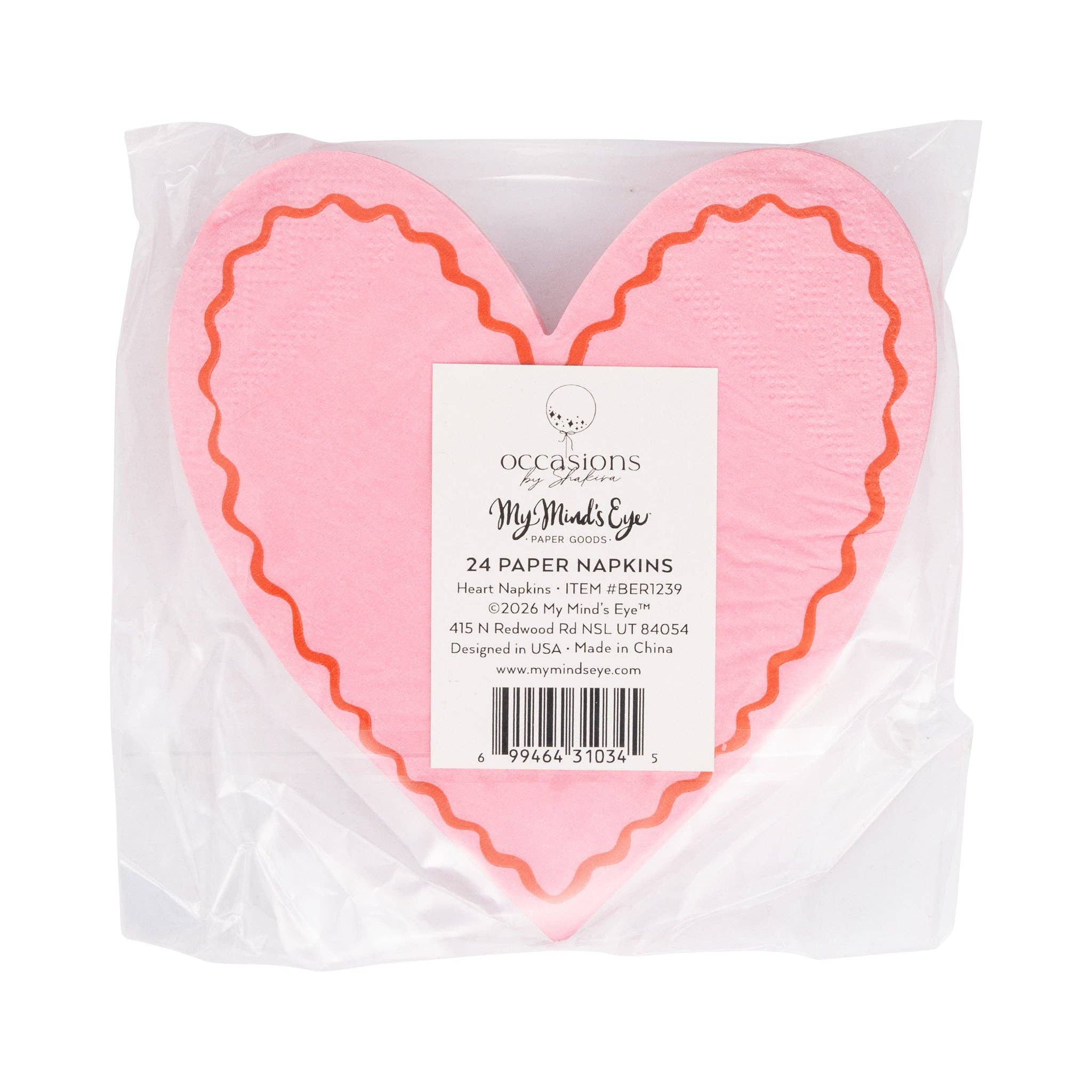 Back of Beary Loved heart napkin packaging with product details
