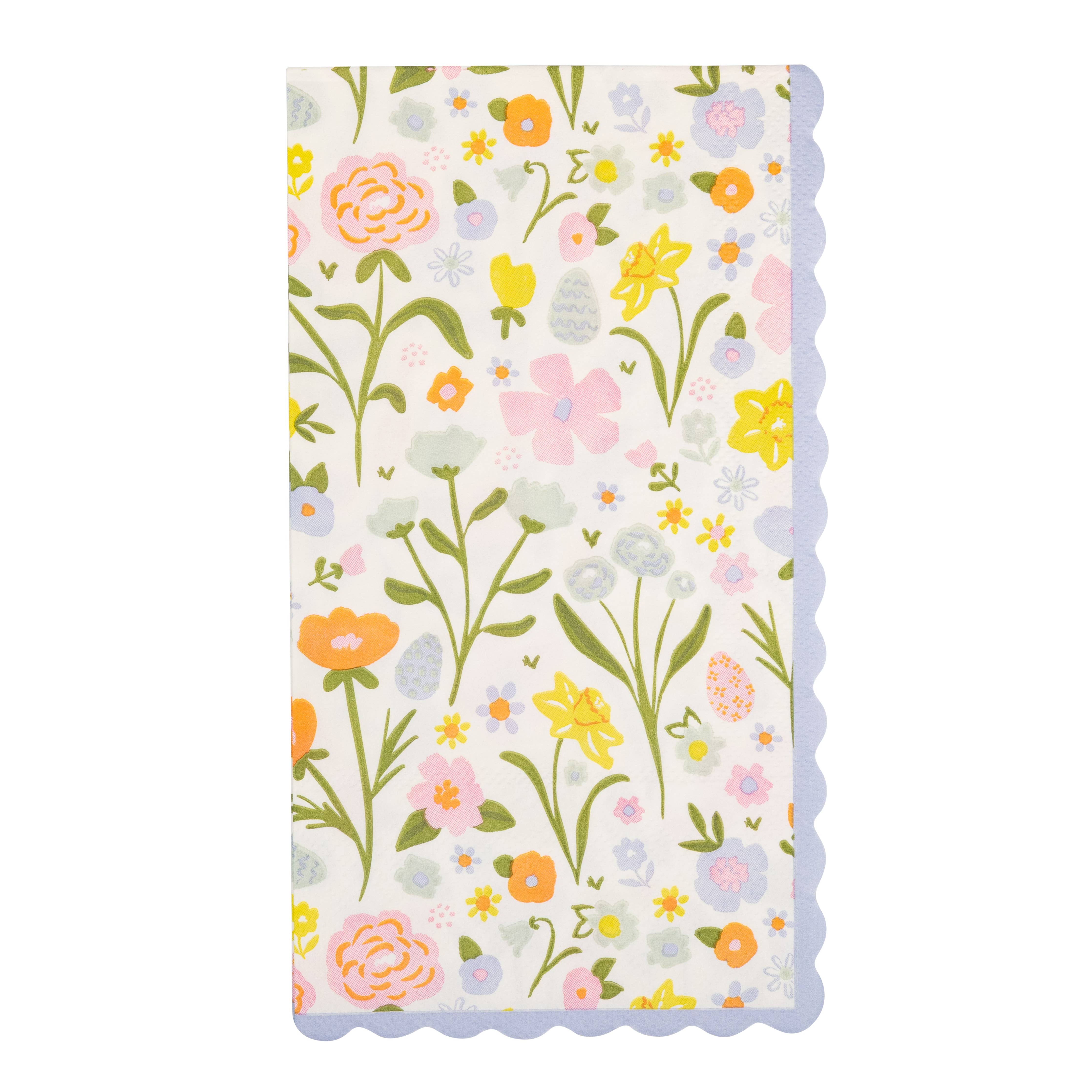 Blossom Floral Easter napkin with pastel flowers and scalloped edge.