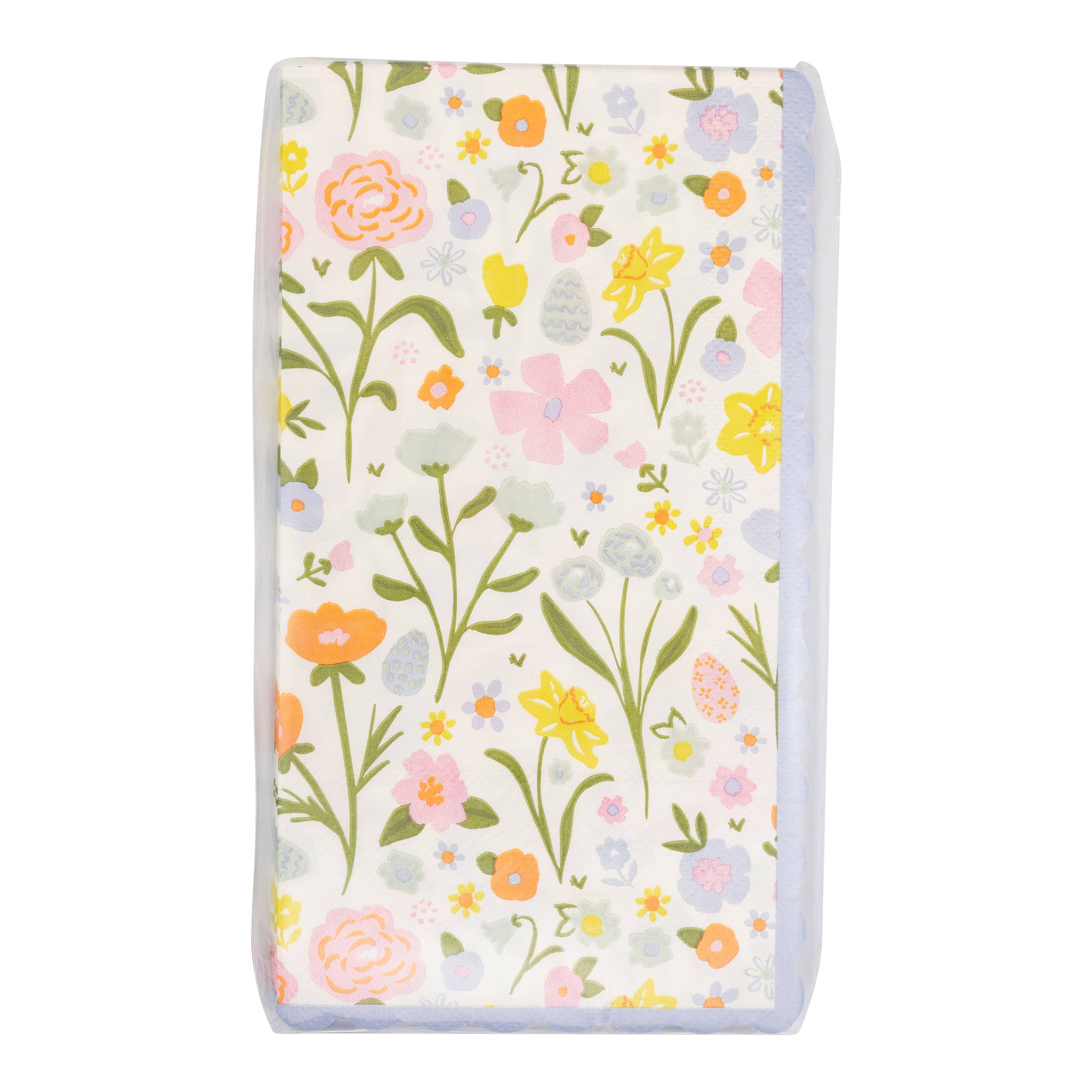 Packaged Blossom Floral dinner napkins with pastel spring flower design.