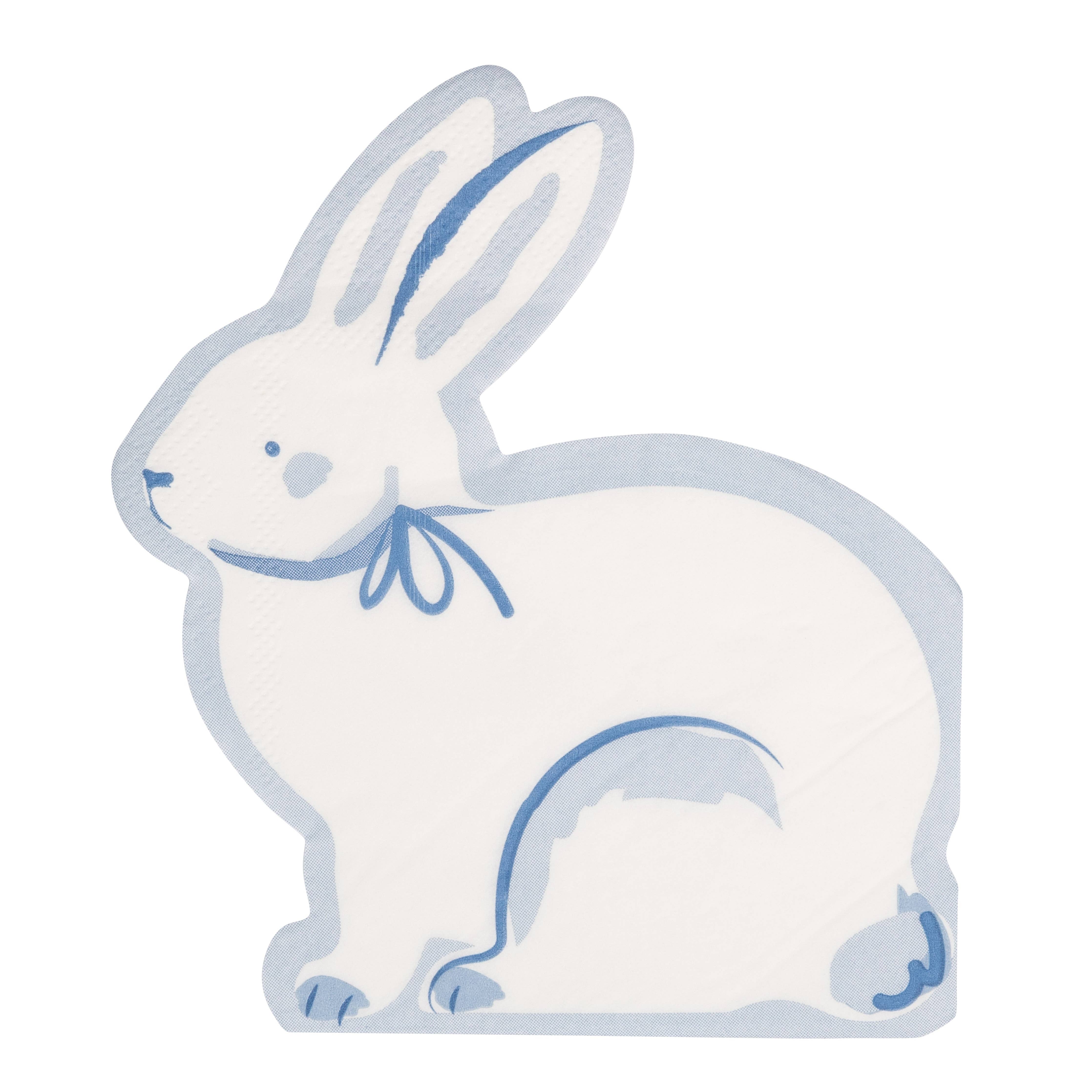 Light blue and cream bunny shaped paper napkin isolated on white background
