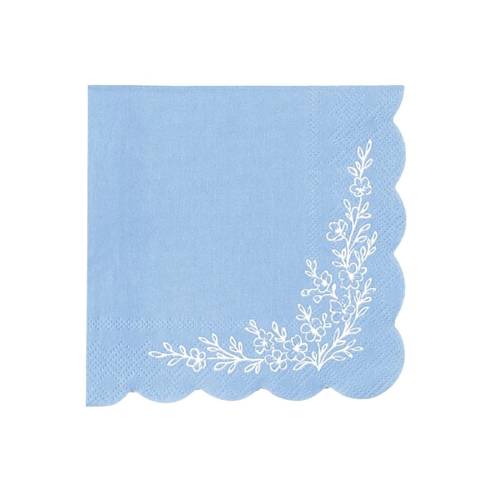 blue floral cocktail napkin scalloped edge
