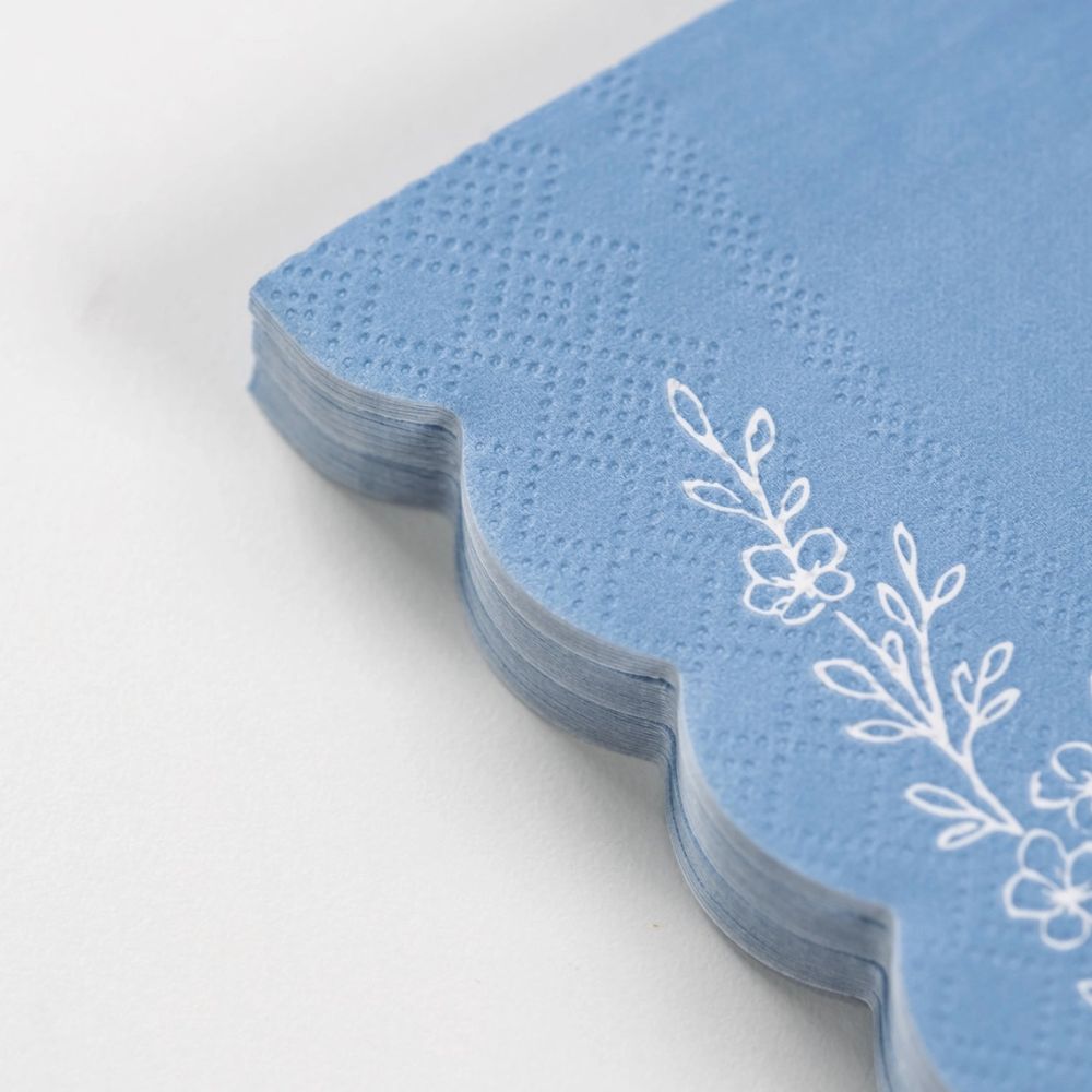 blue napkins floral close up