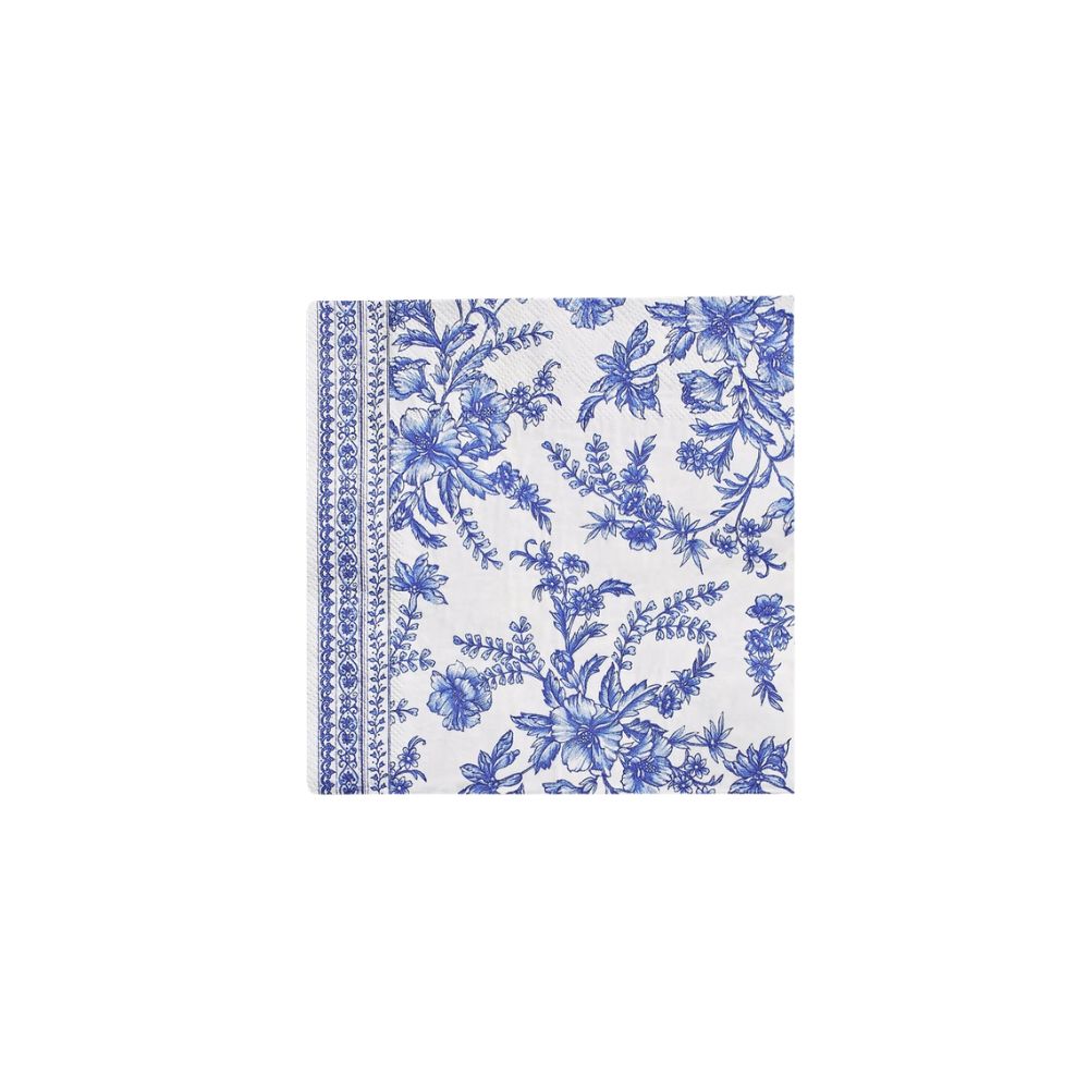 Blue toile large napkin with detailed blue floral pattern