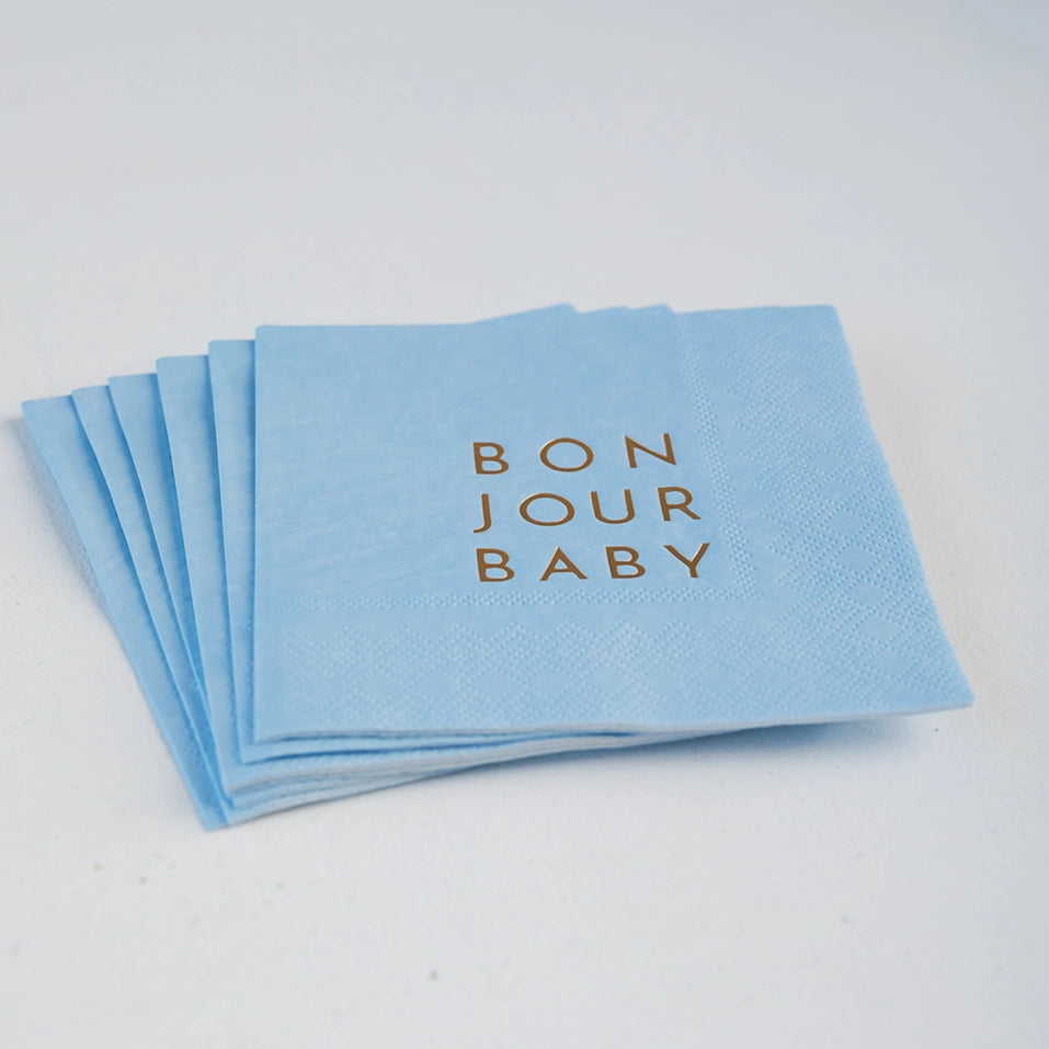 Bonjour Baby Blue Paper Cocktail Napkins
