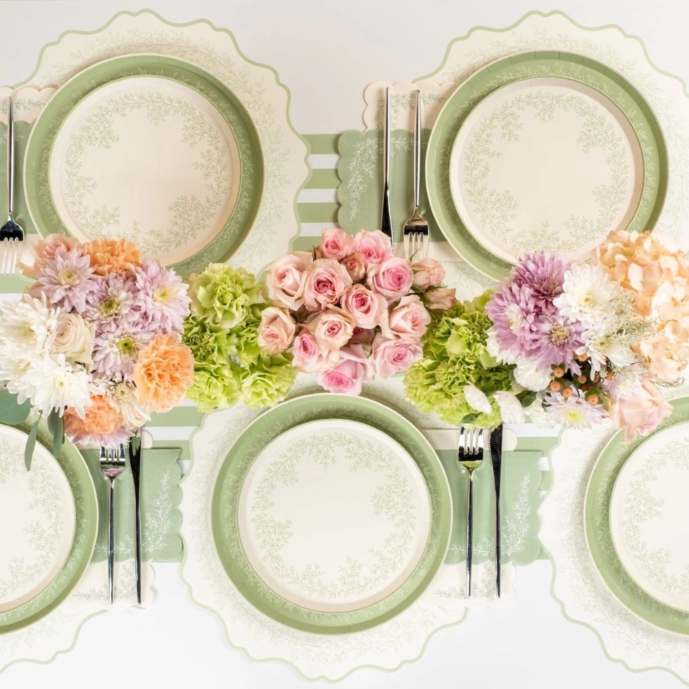 botanical placemats styled for spring garden tablescape