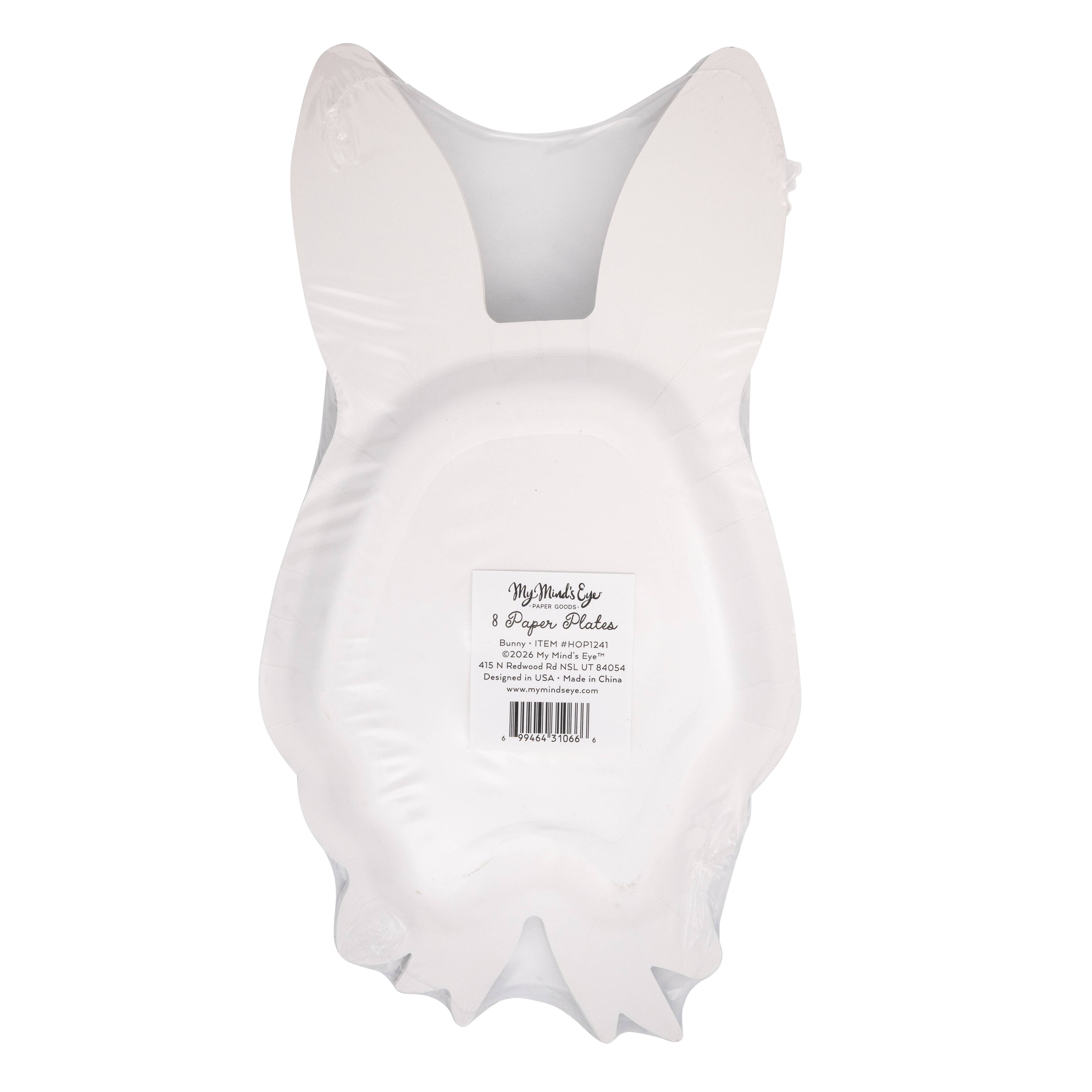 Back view of bunny shaped paper plates packaging with product label