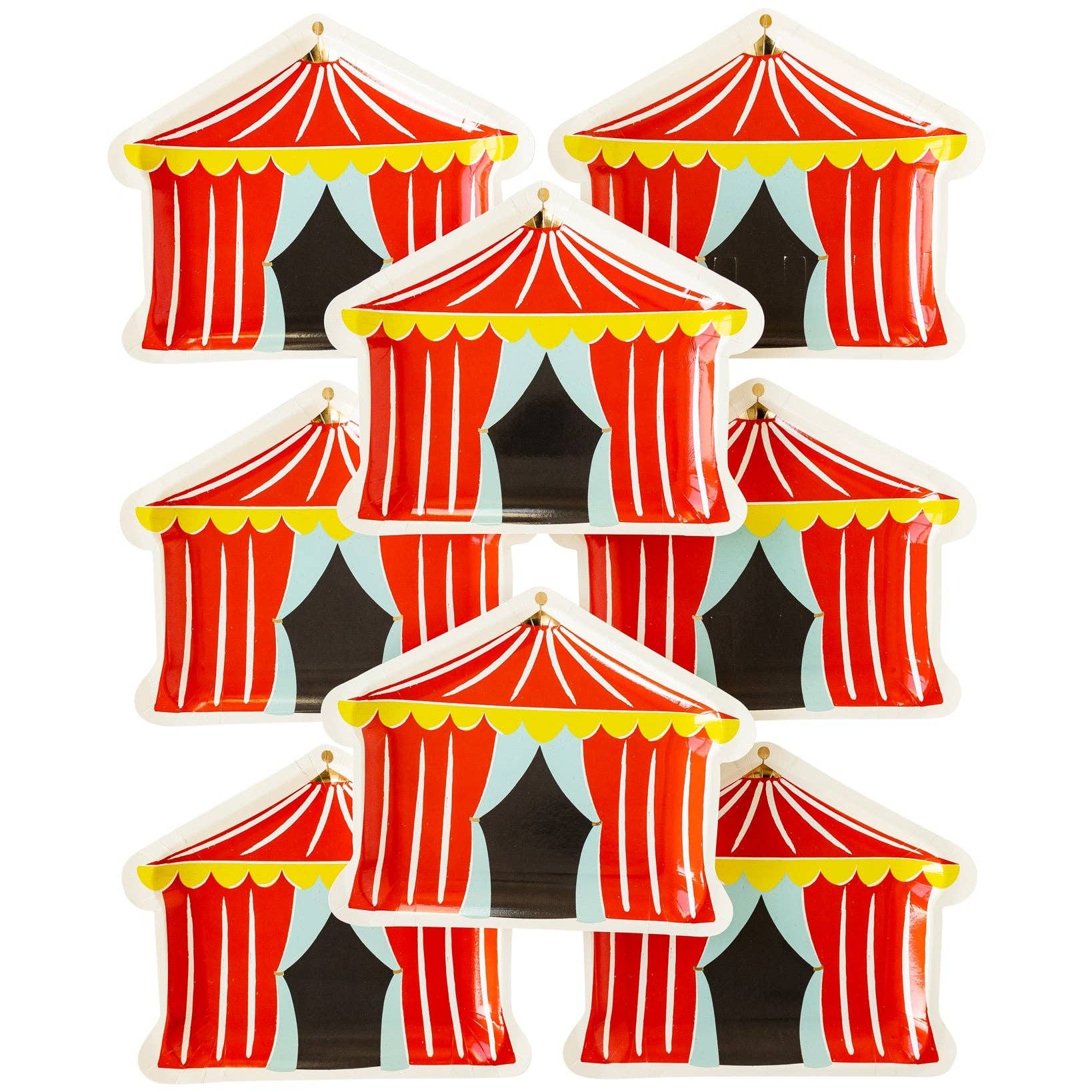 Set of carnival tent shaped party plates.
