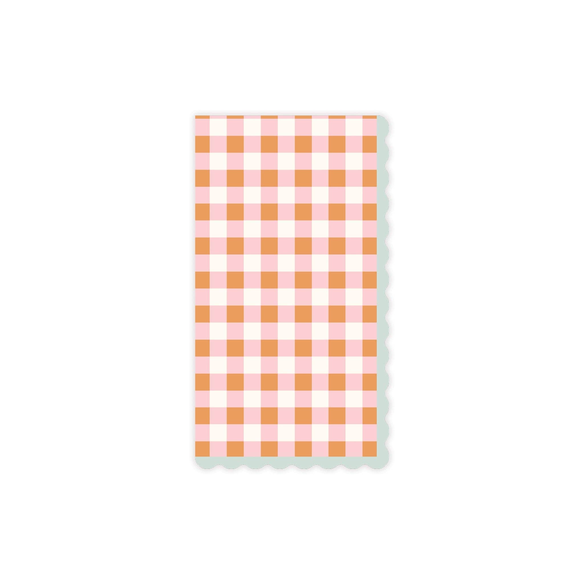 Orange pink and green gingham Easter paper dinner napkin with scalloped edges on white background