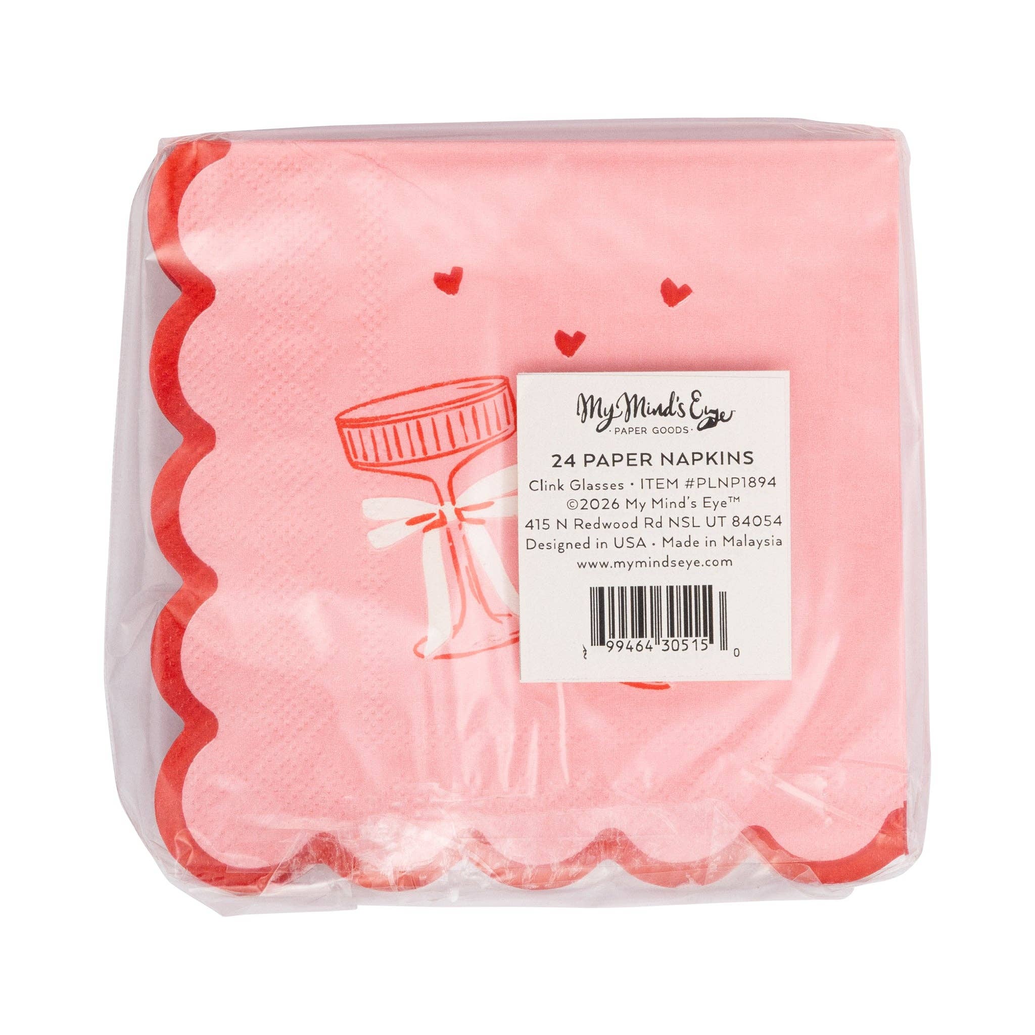 This image shows the back of the packaged cocktail napkins with the product label visible.