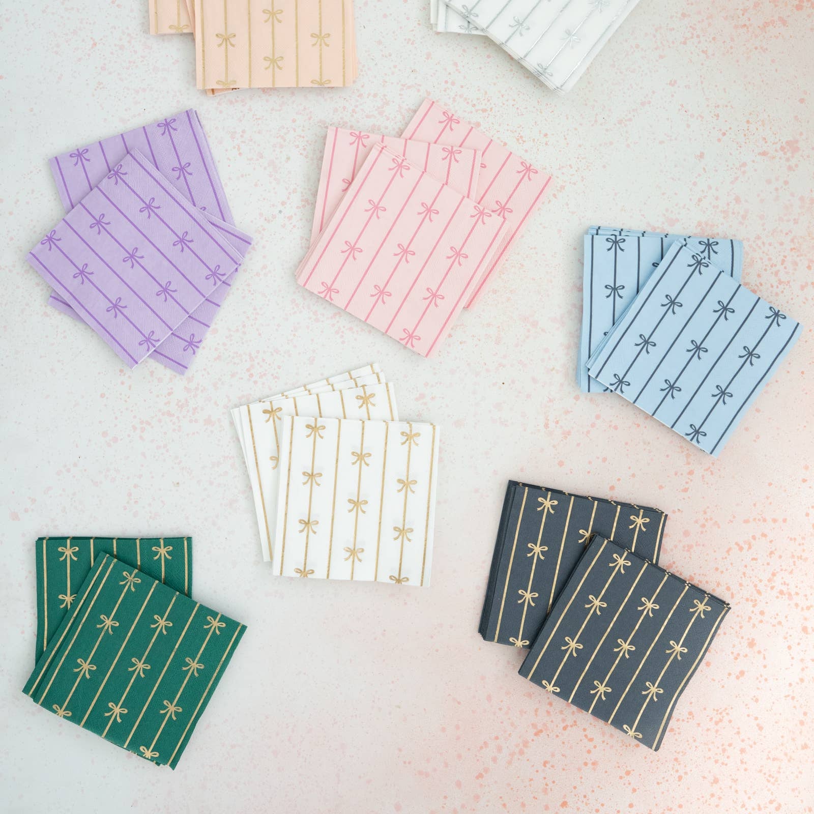Navy and gold bow printed paper napkins set