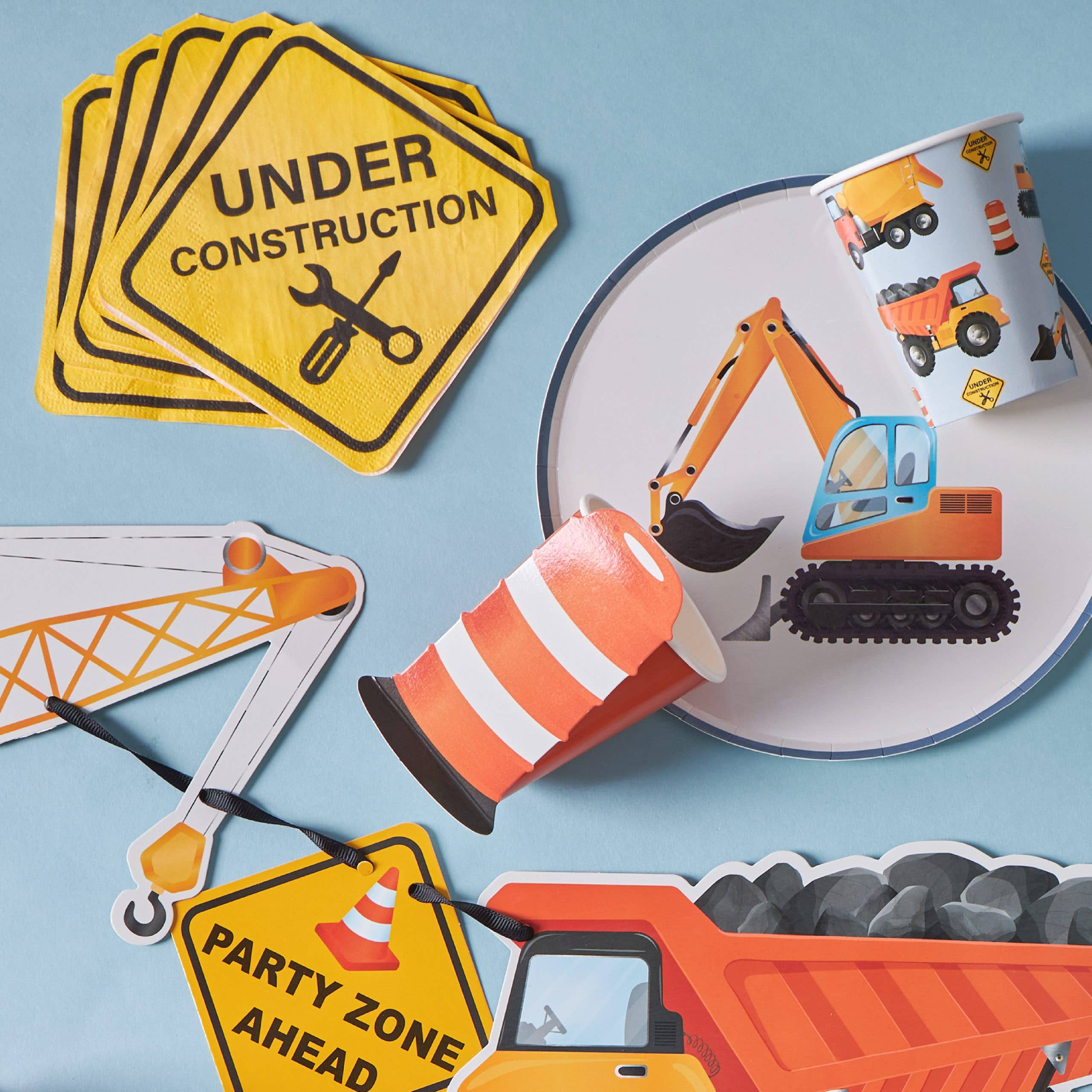construction party napkins with under construction design with matching tableware