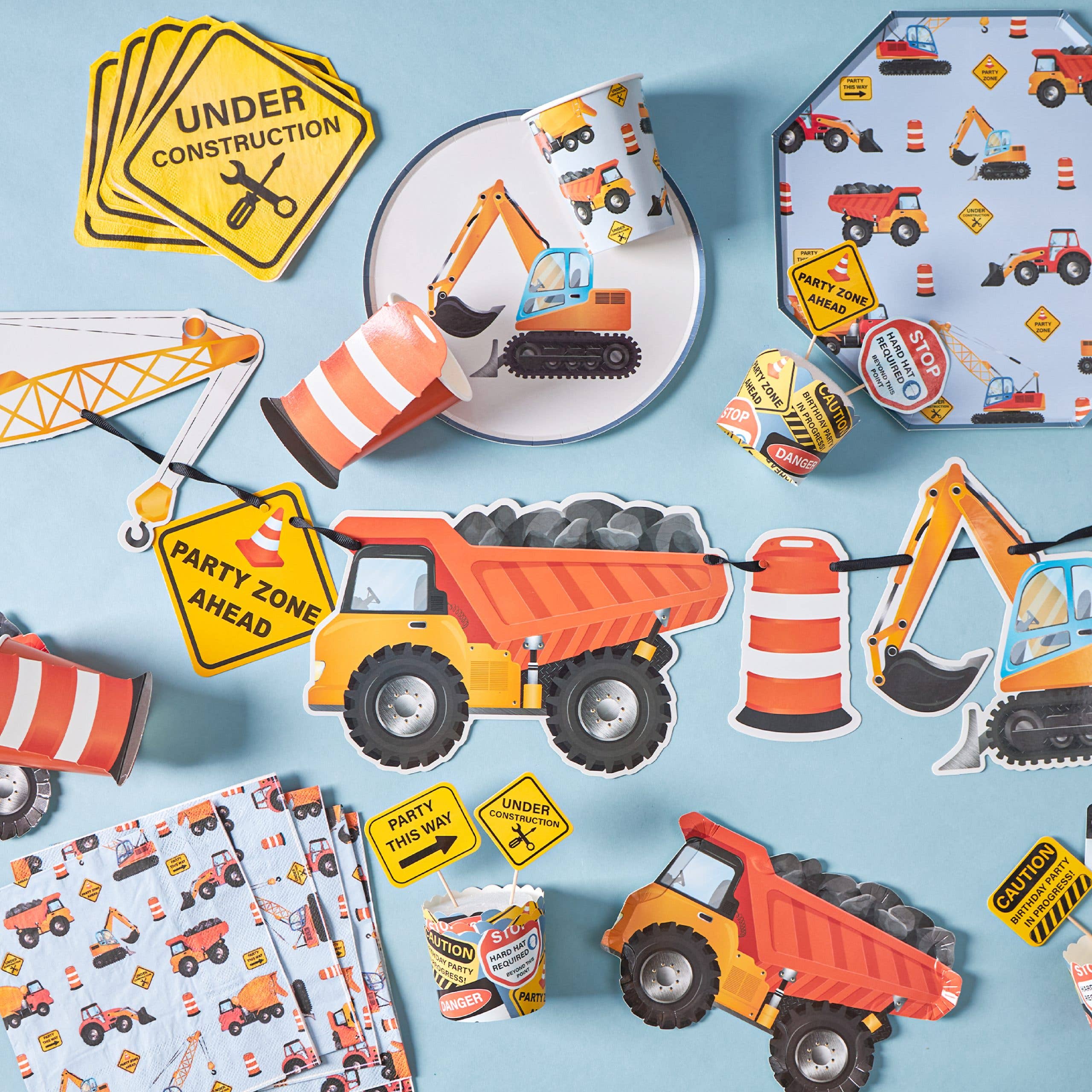 construction party table setting with napkins