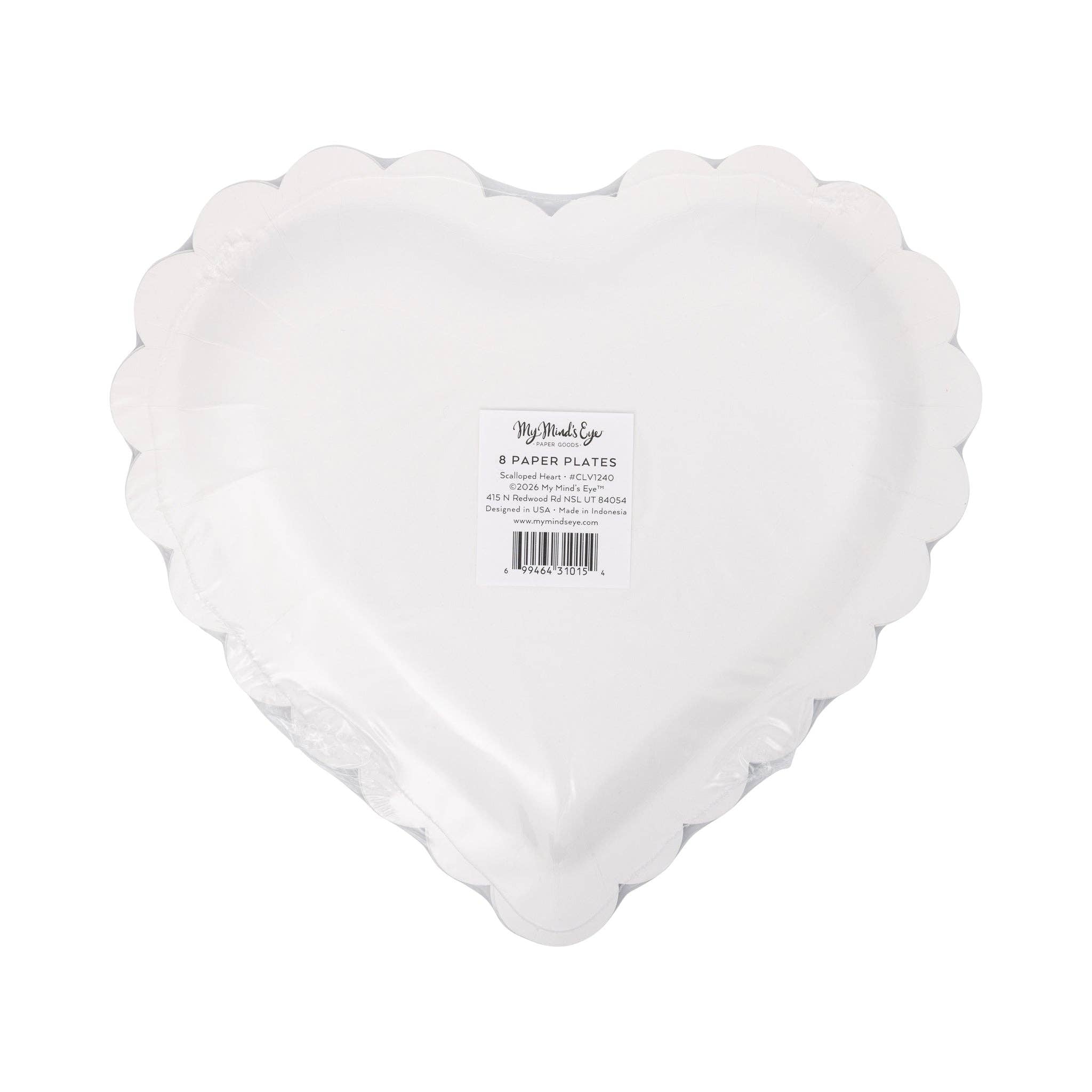 Back view of packaged scalloped heart plates with product label.