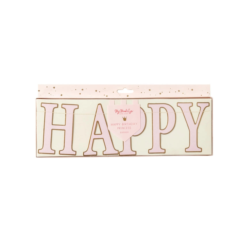 Front view of folded letters packaged as “Happy Birthday Princess” Birthday Banner set.
