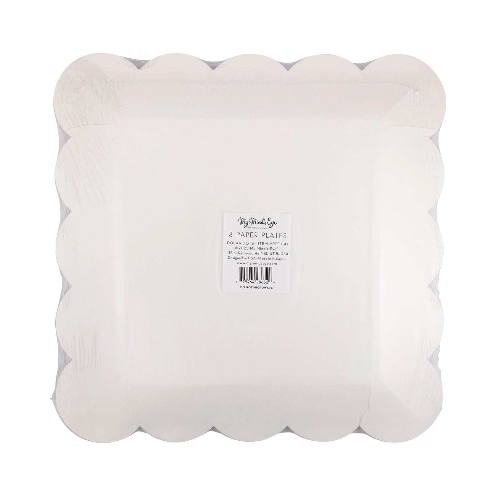 Back of plate package with barcode and “8 paper plates” label visible.