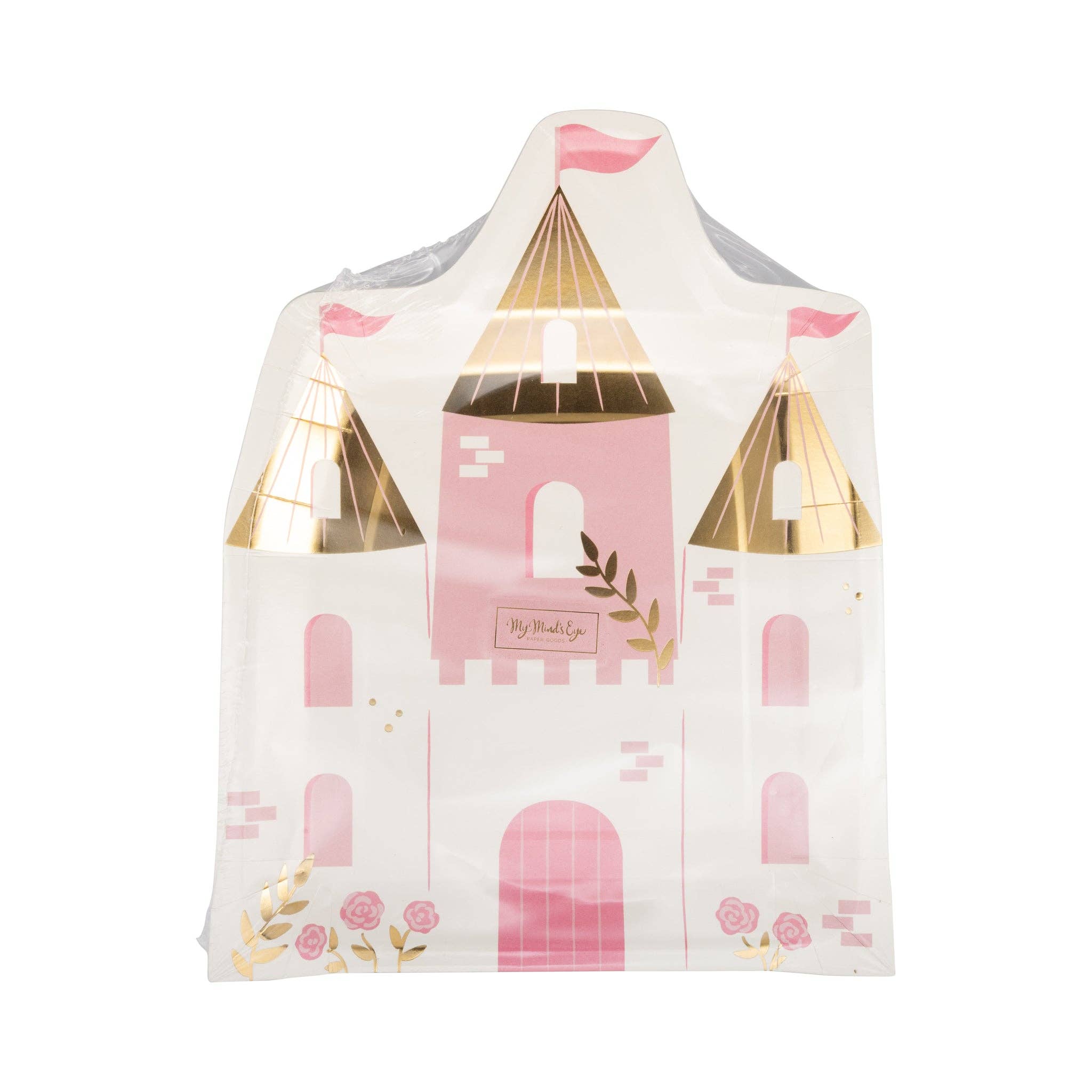 Pink and Gold Foil Princess Castle Shaped Paper Plates