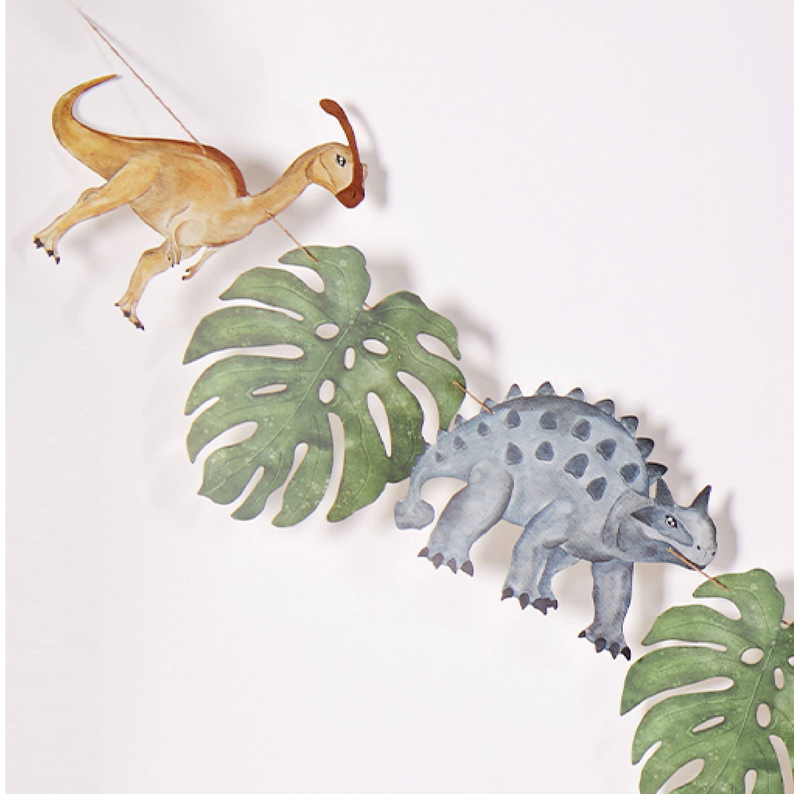 close up dinosaur party garland
