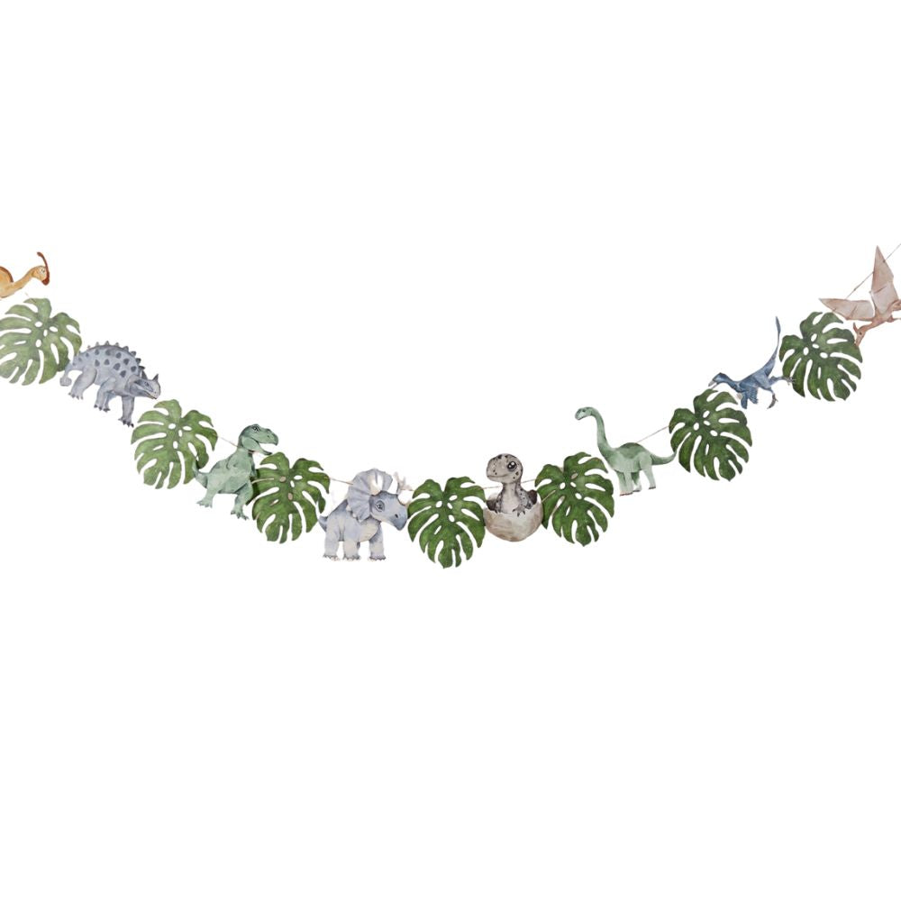 dinosaur birthday banner with leaves