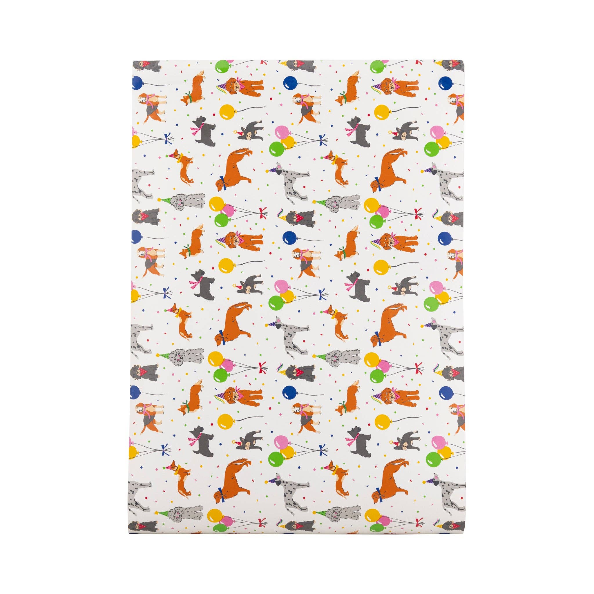 Dog Party Table Runner with colorful dog illustrations and balloons