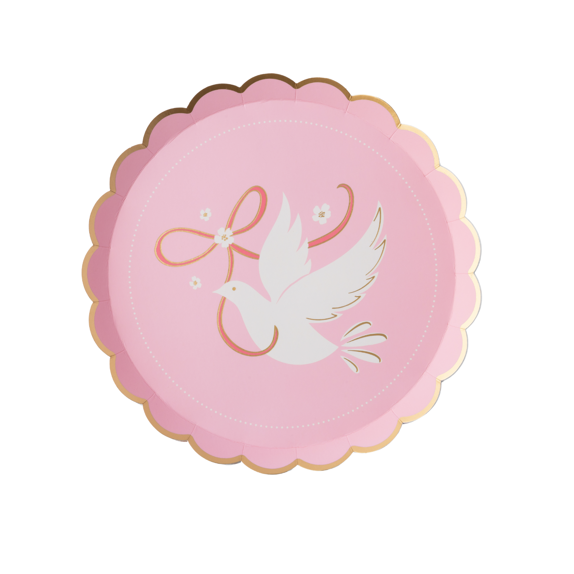 Dove petal pink small plate with white dove and gold scalloped edge