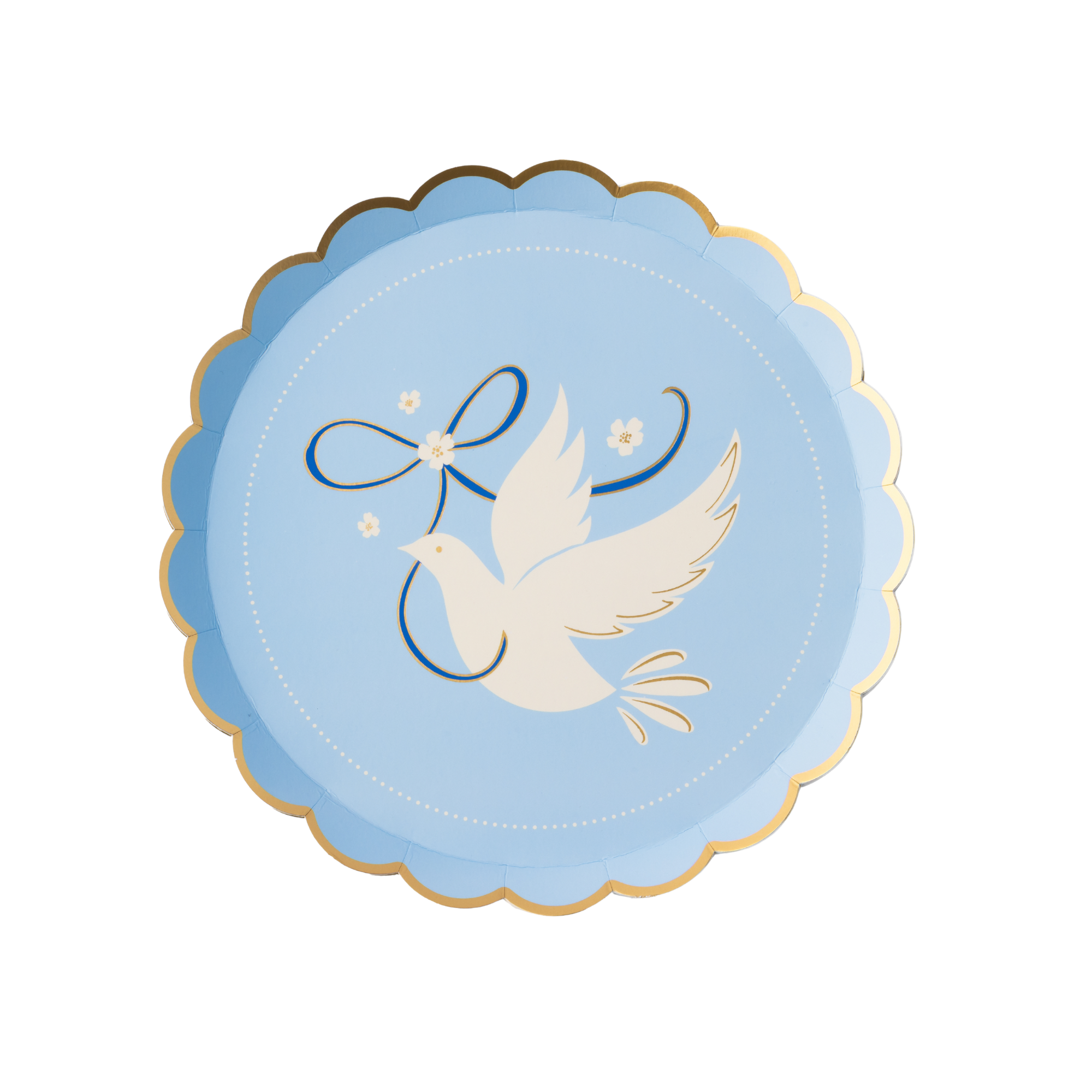 Dove sky blue small plate with white dove and gold scalloped edge