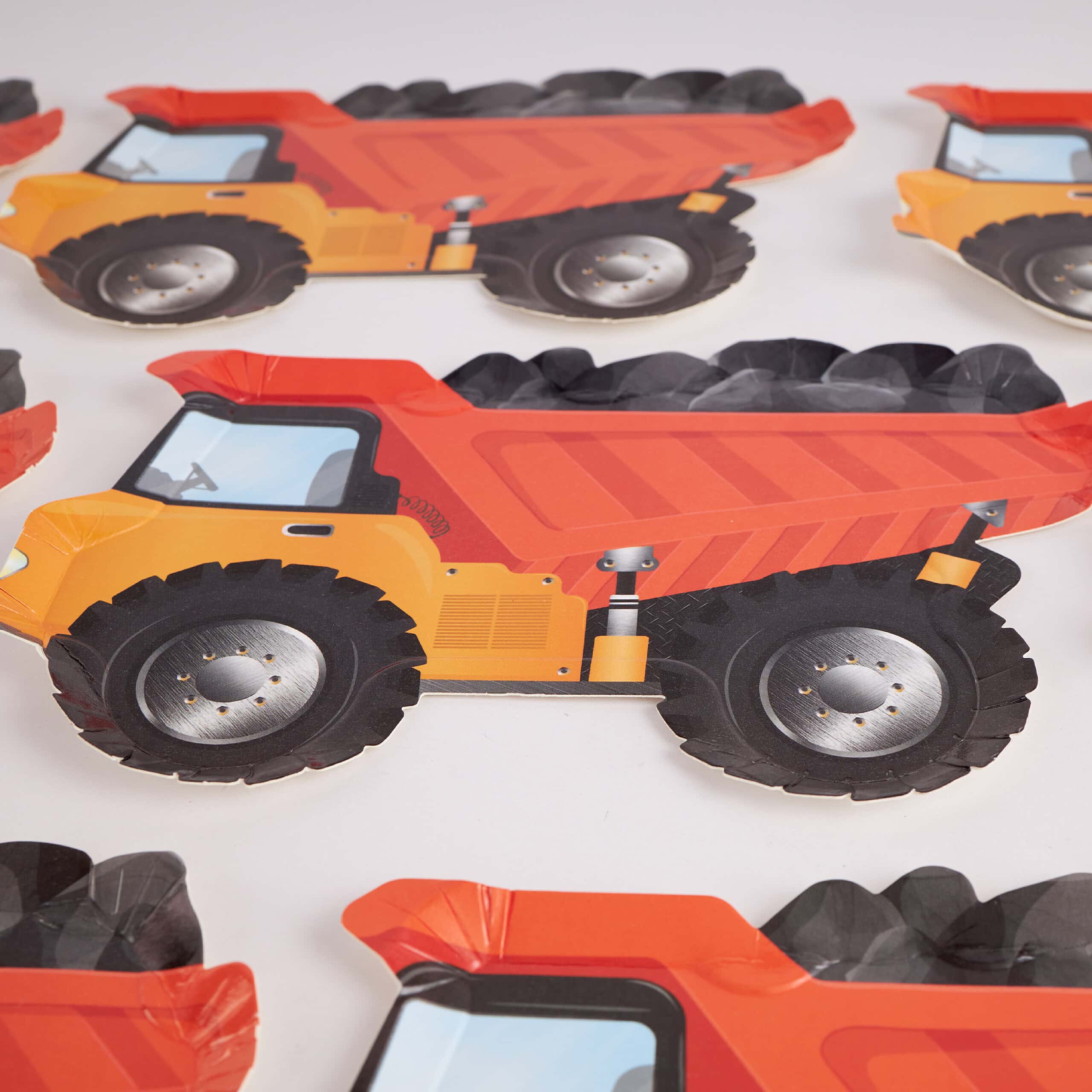assortment of dump truck party plates