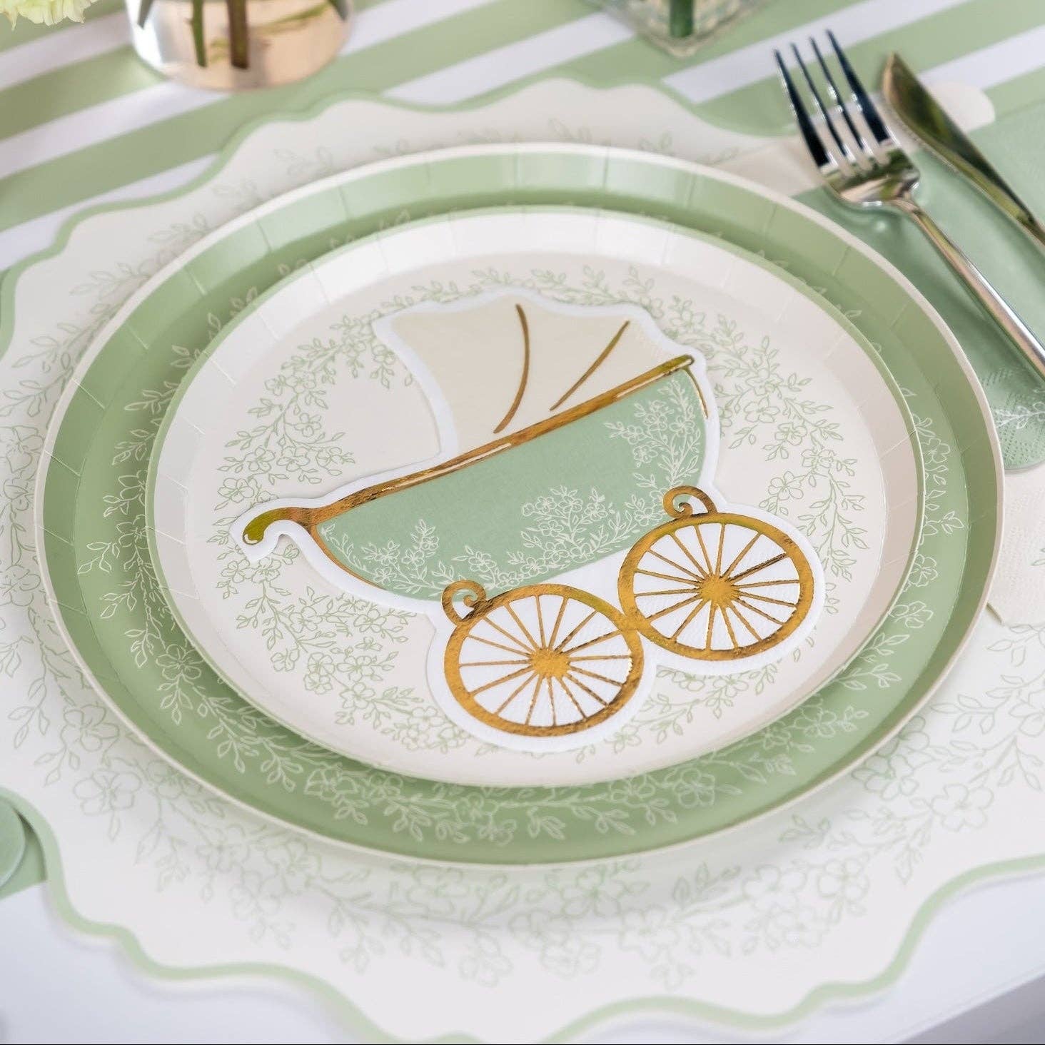 Floral Elegance Sage Dinner Plates