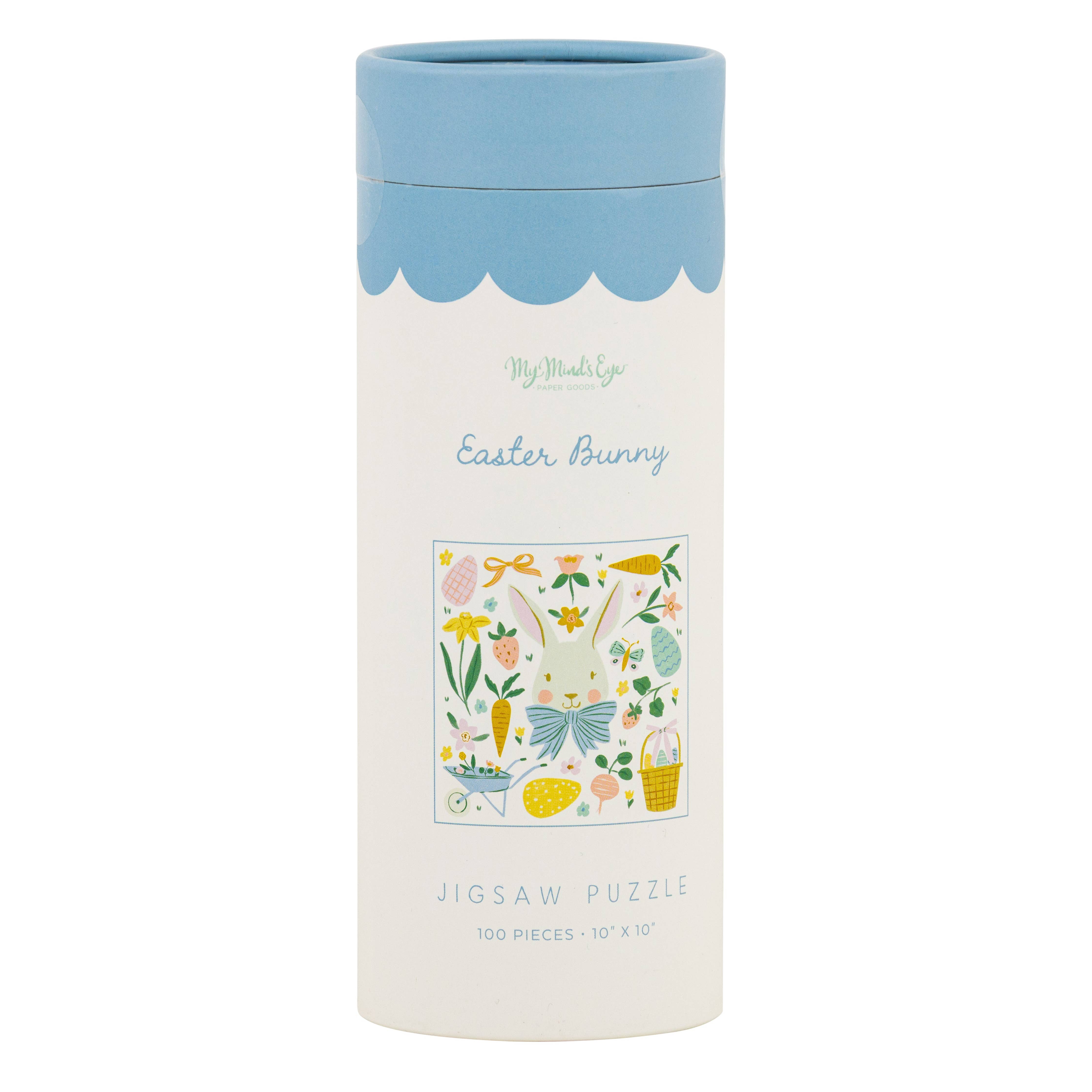 Easter Bunny puzzle packaging tube with product artwork displayed