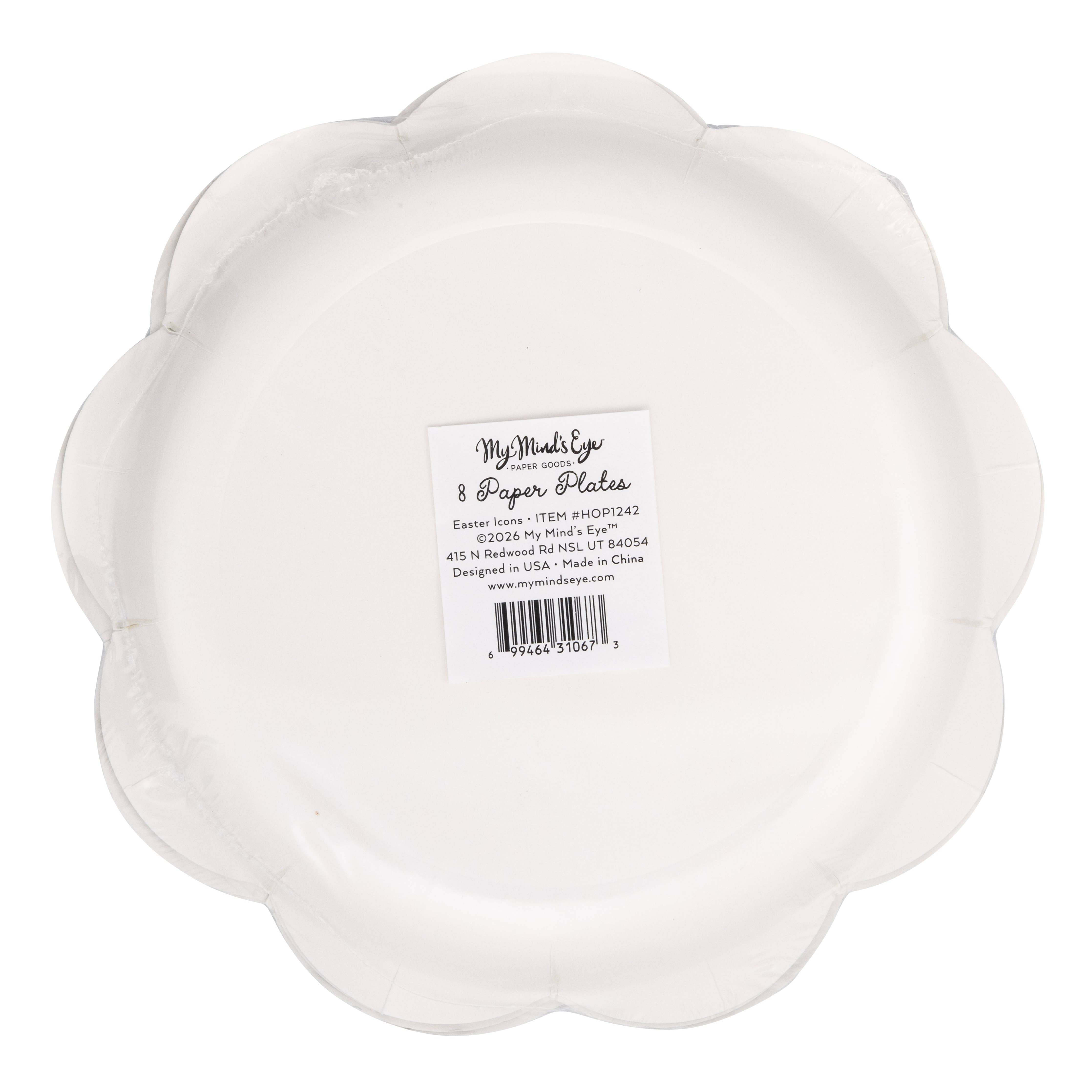 Back of Easter icons paper plate showing size and shape in packaging