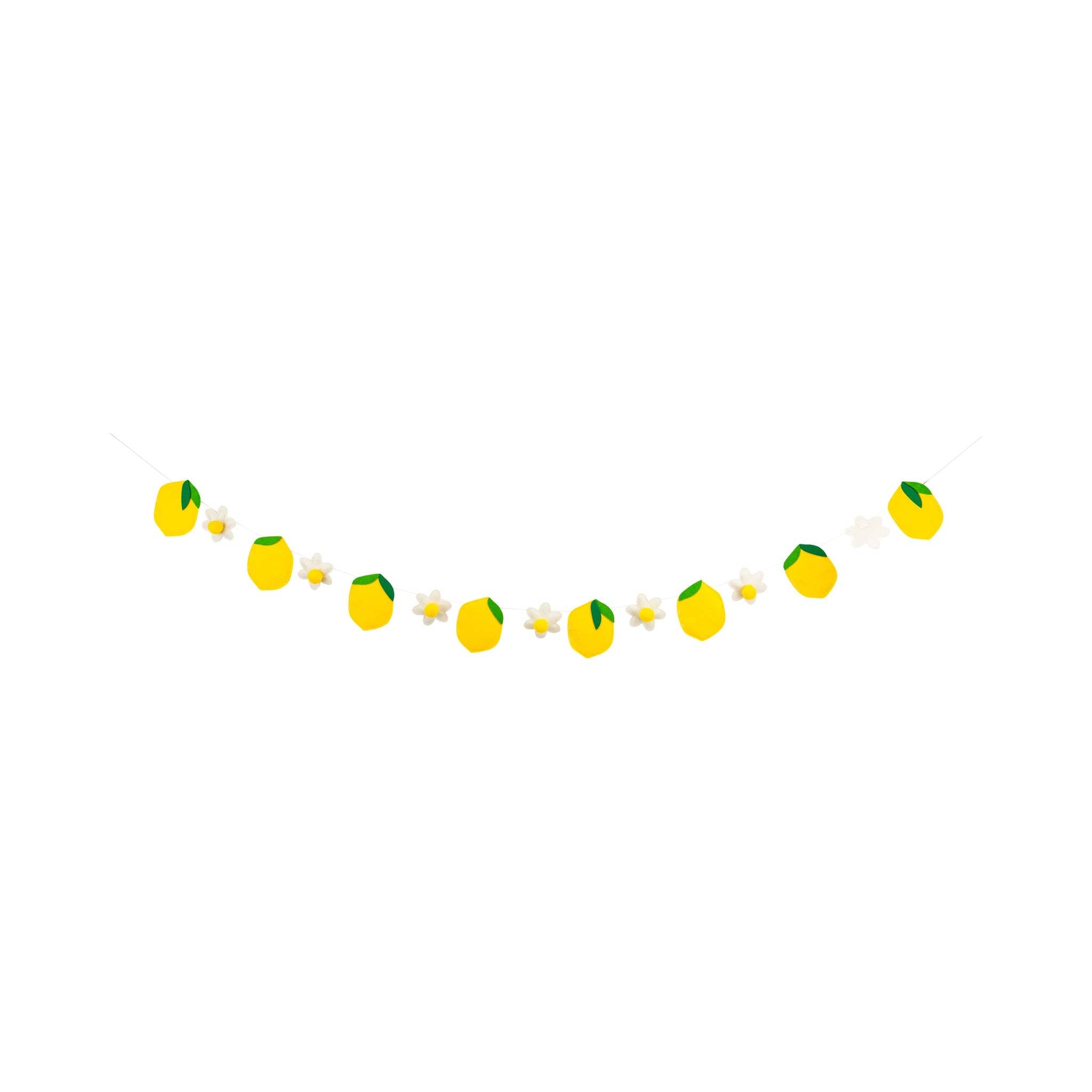 felt lemon banner garland with yellow lemons and white flower accents.