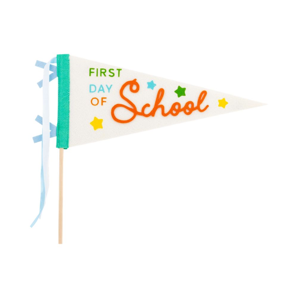 First day of school felt pennant with colorful letters and stars.