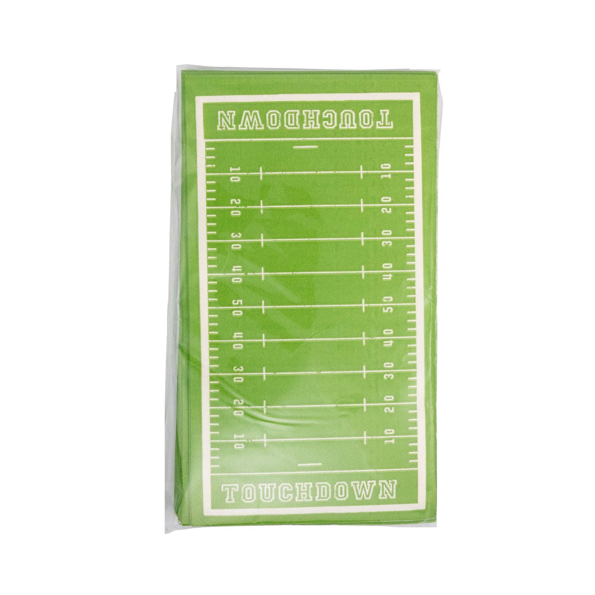 Packaged football field dinner napkins stacked together