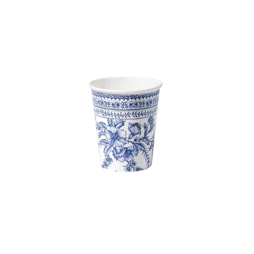 French toile paper party cup with blue floral pattern