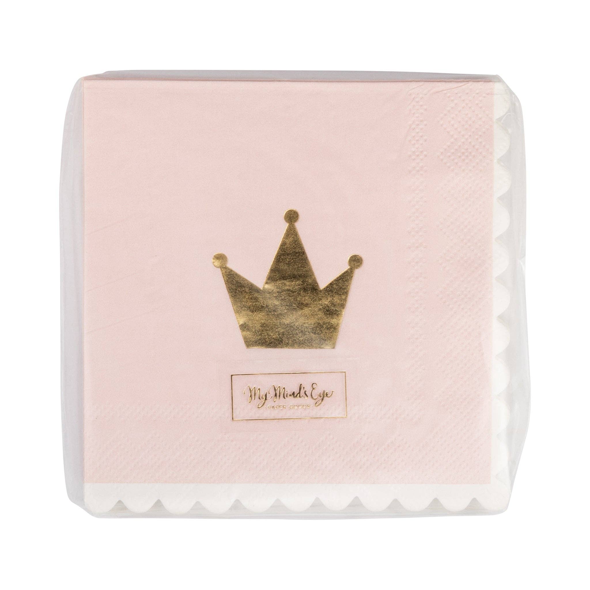 Front packaging of the Crown Shaped Napkins featuring a high-shine Gold Foil Princess Decor crown.
