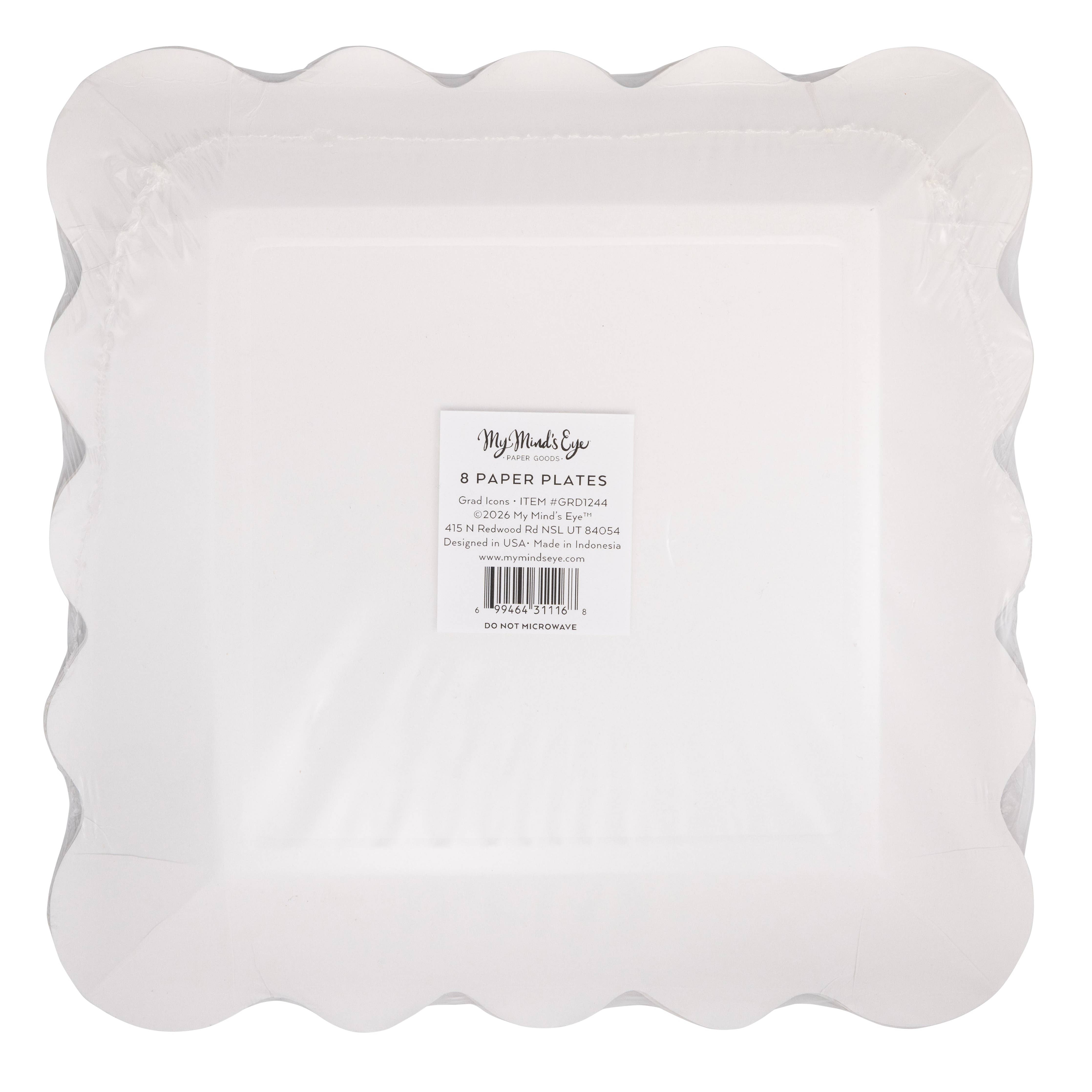 Back of graduation icon foil paper plate set packaging