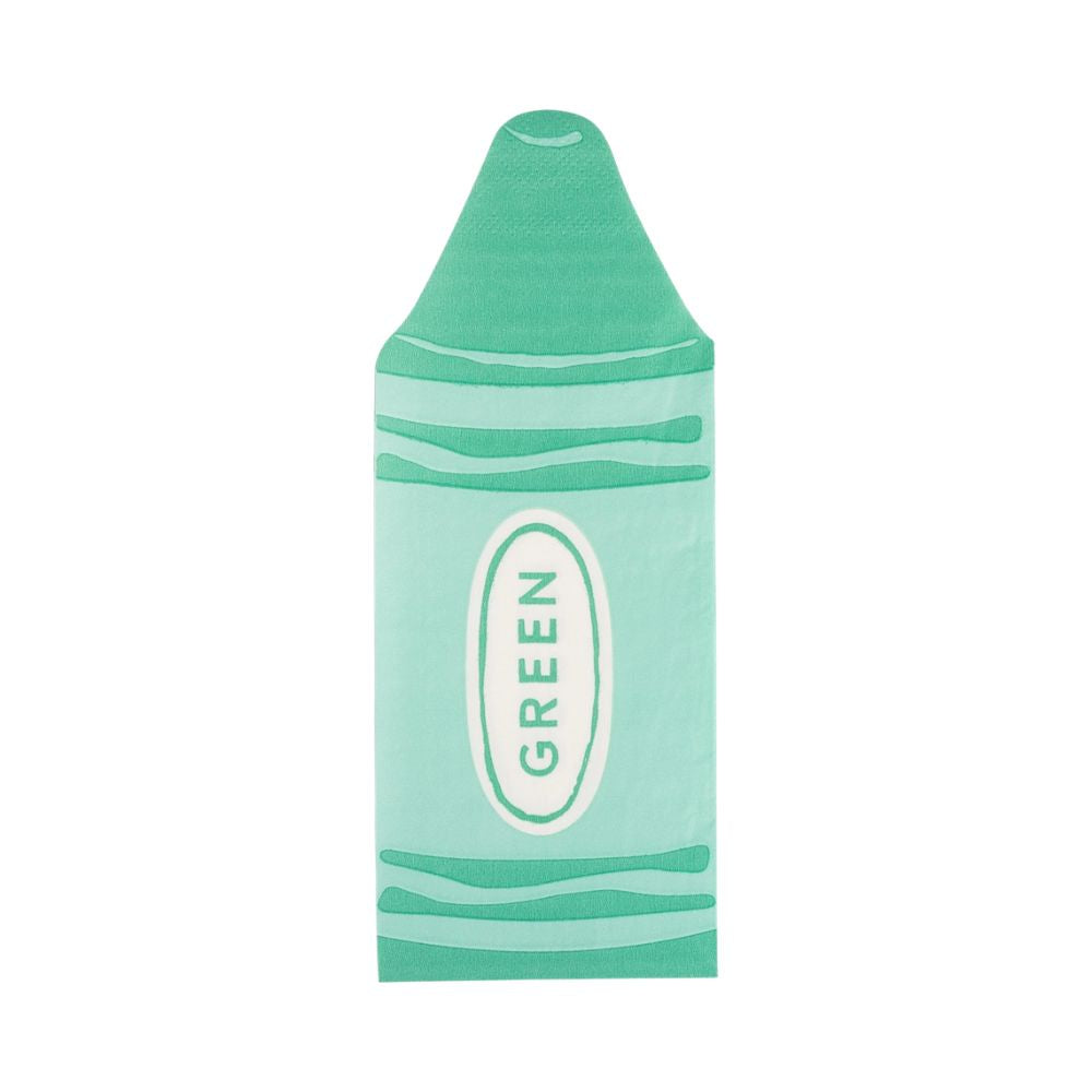 Close up of green crayon shaped napkin.