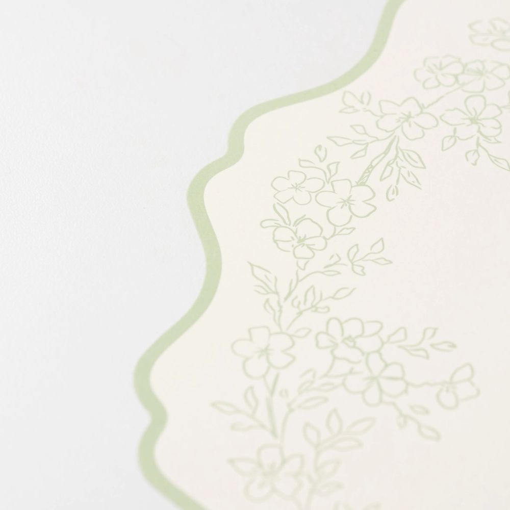 green floral placemat detail close up.