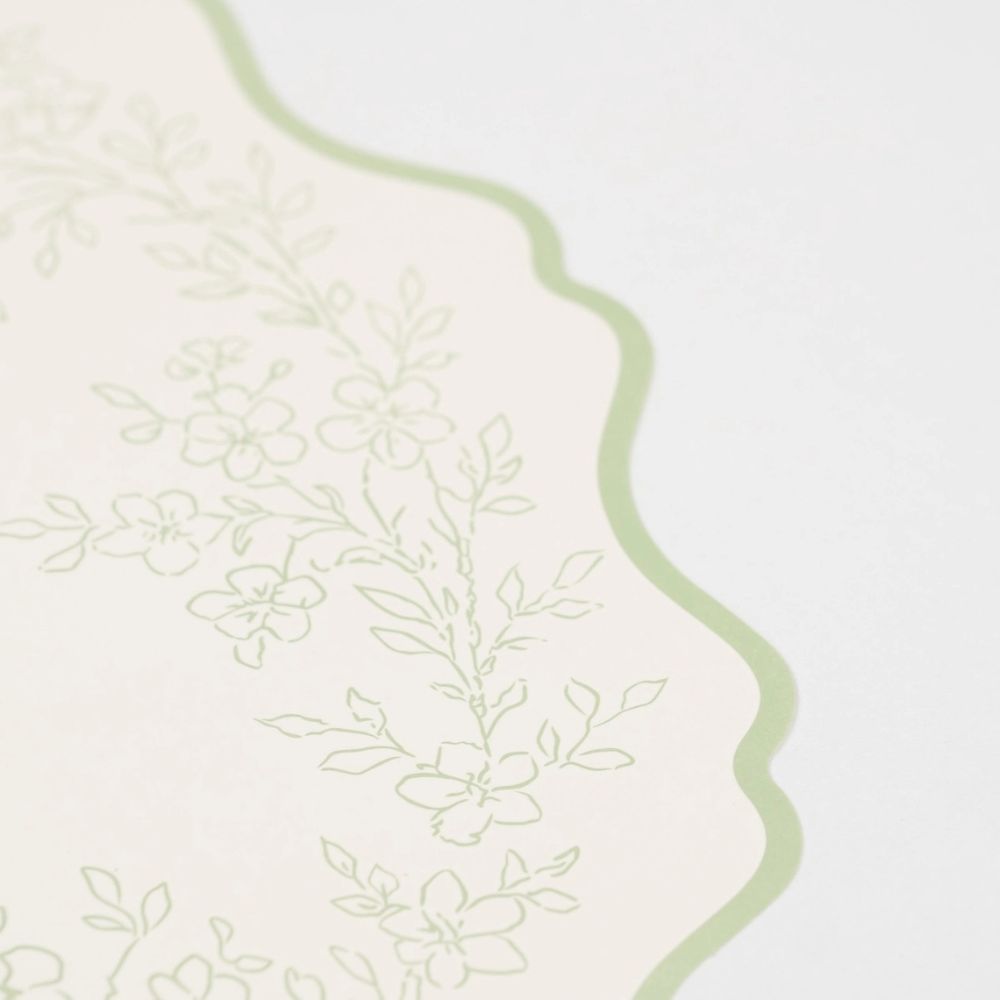 green floral placemat detail close up.