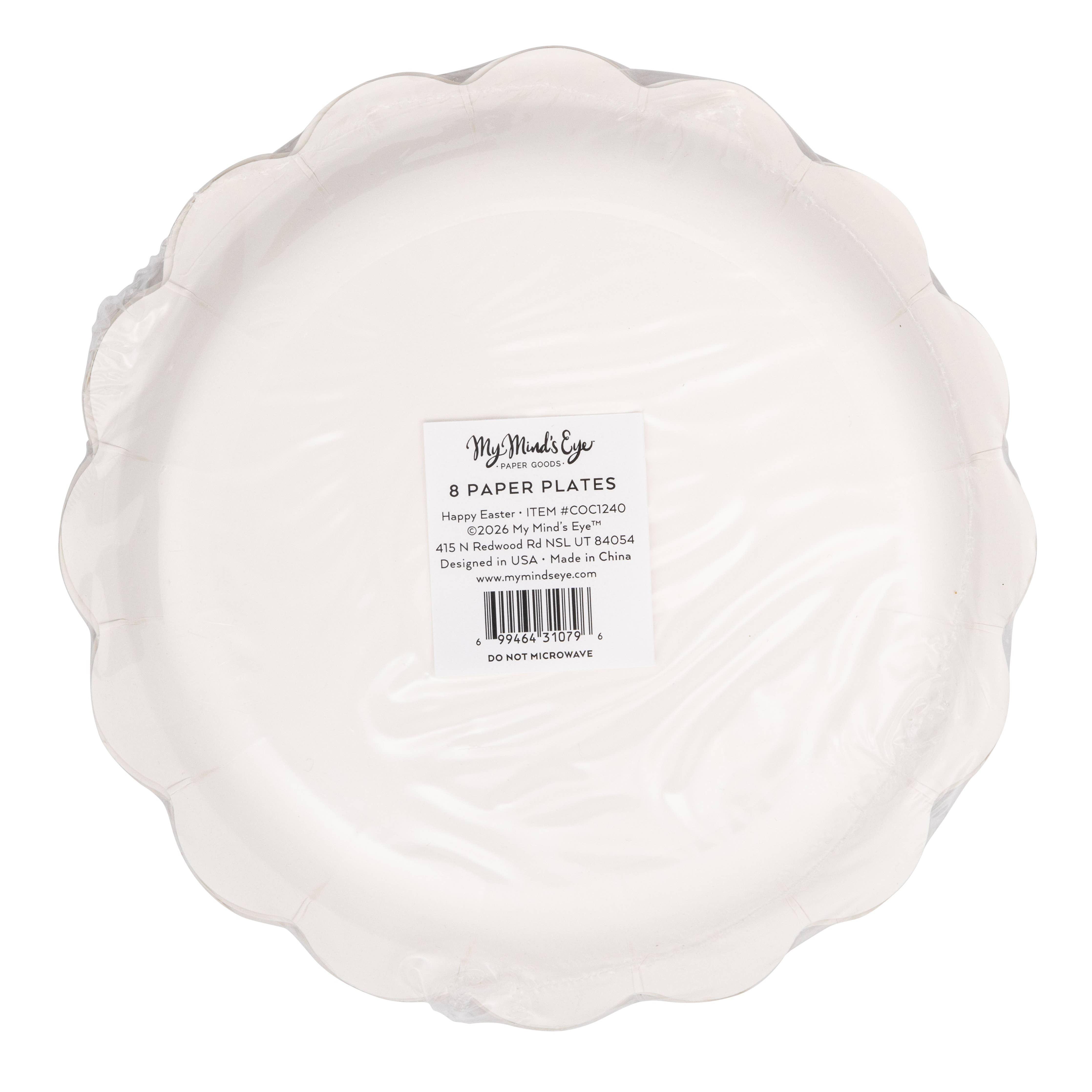 Back view of packaged 8 inch Happy Easter paper bunny plates