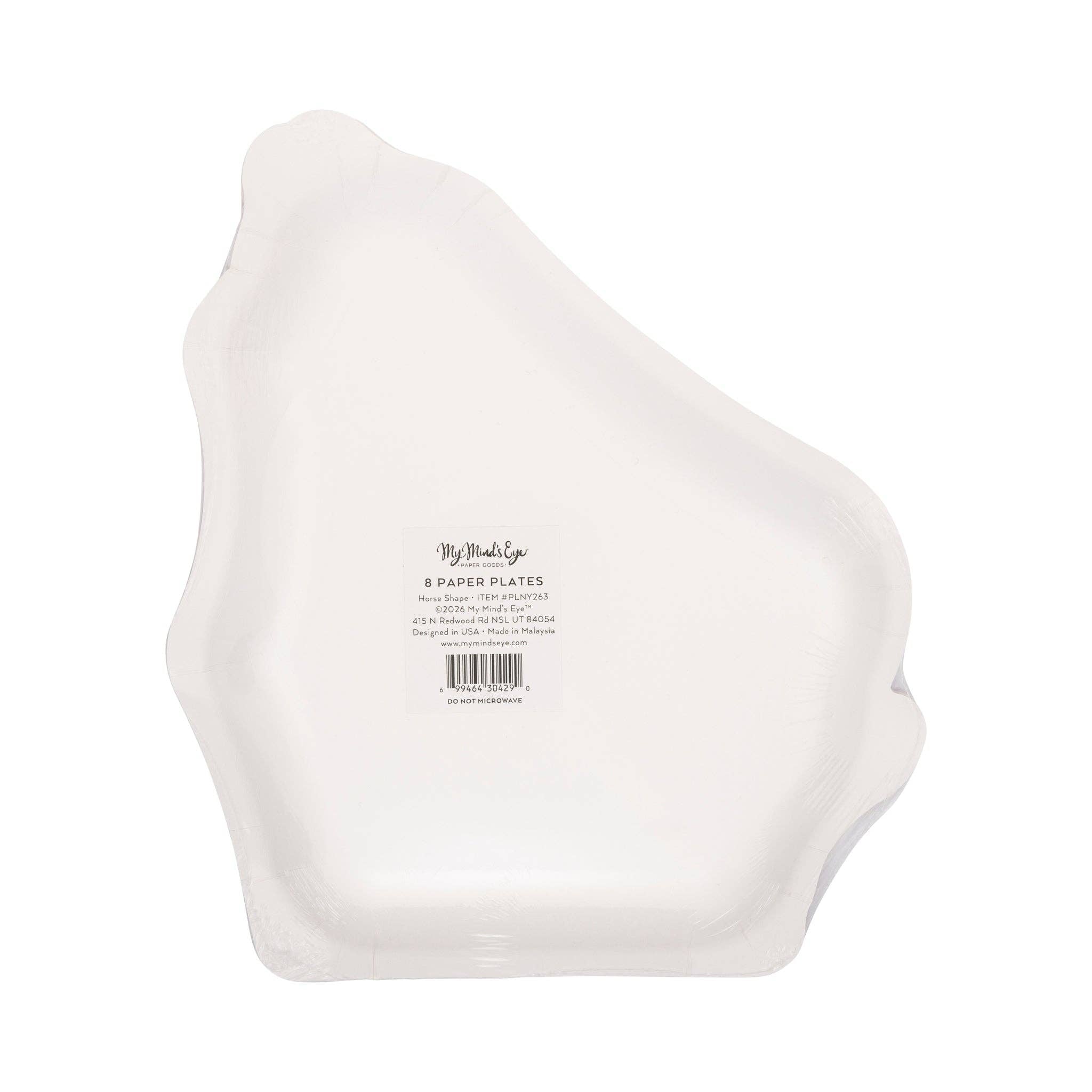 Back view of packaging of horse shaped Lunar New Year paper plate for Year of the Horse celebration