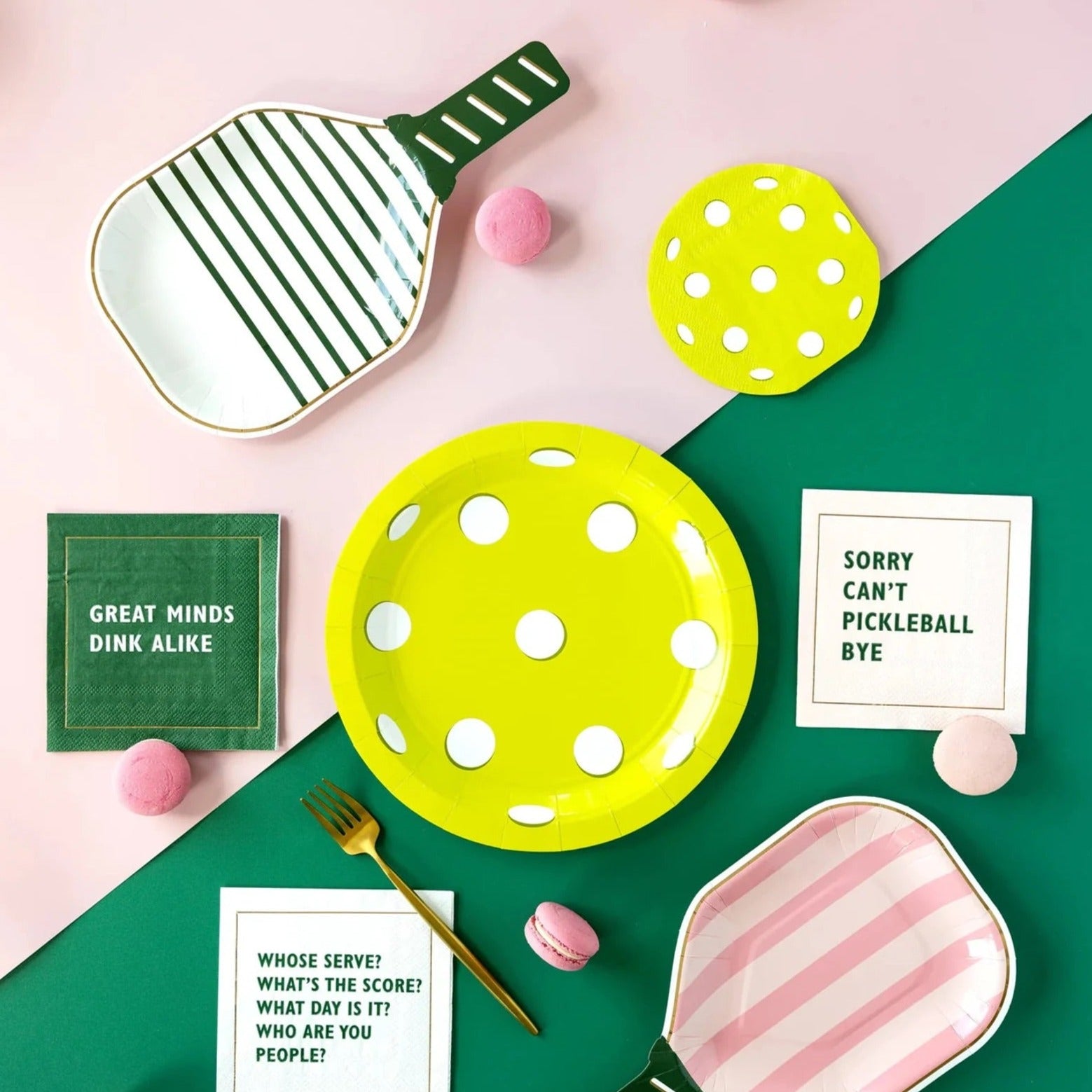 Brighten your pickleball party with our yellow pickleball plates! Perfect for bachelorettes and birthdays.