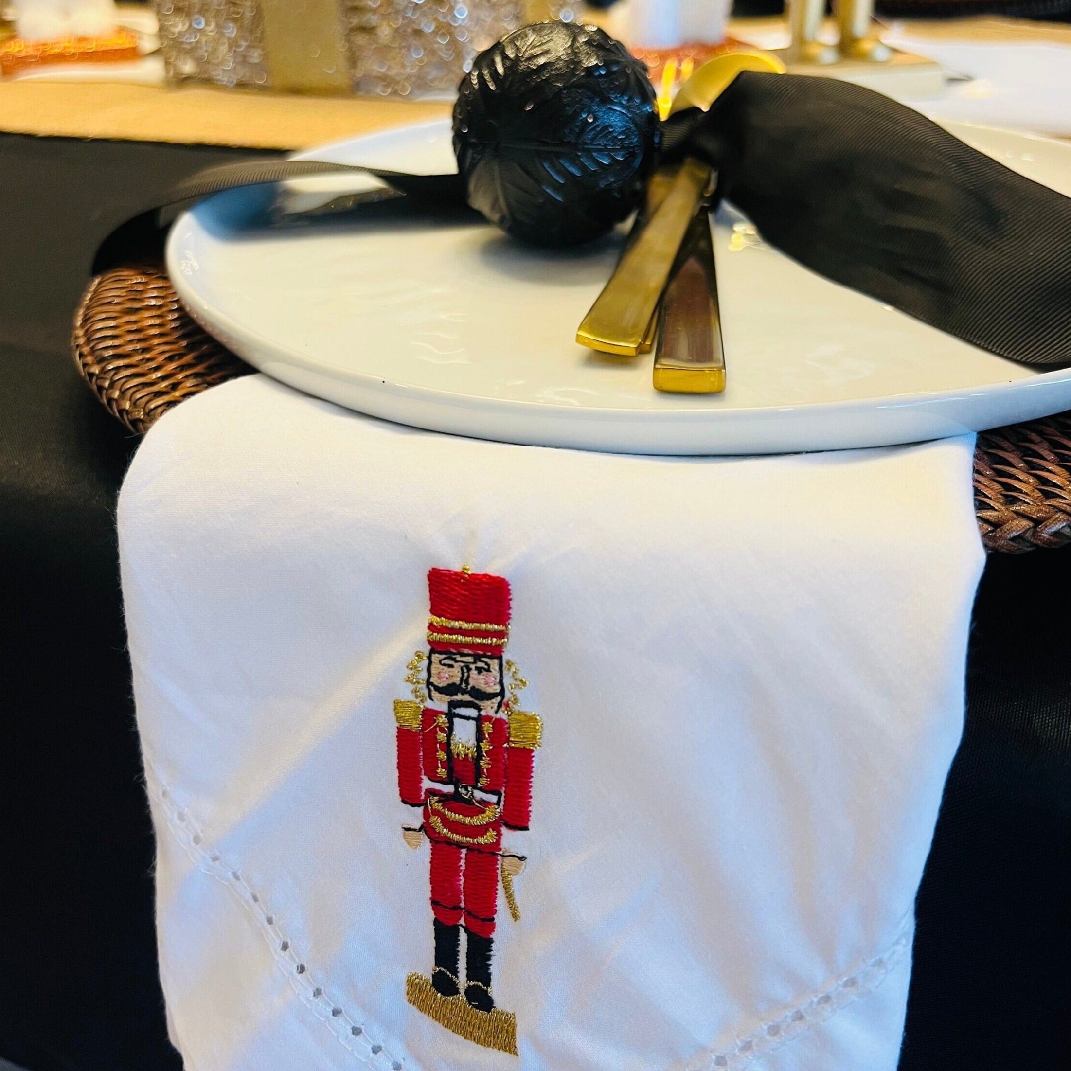 Nutcracker Christmas Napkins on a Christmas tablescape