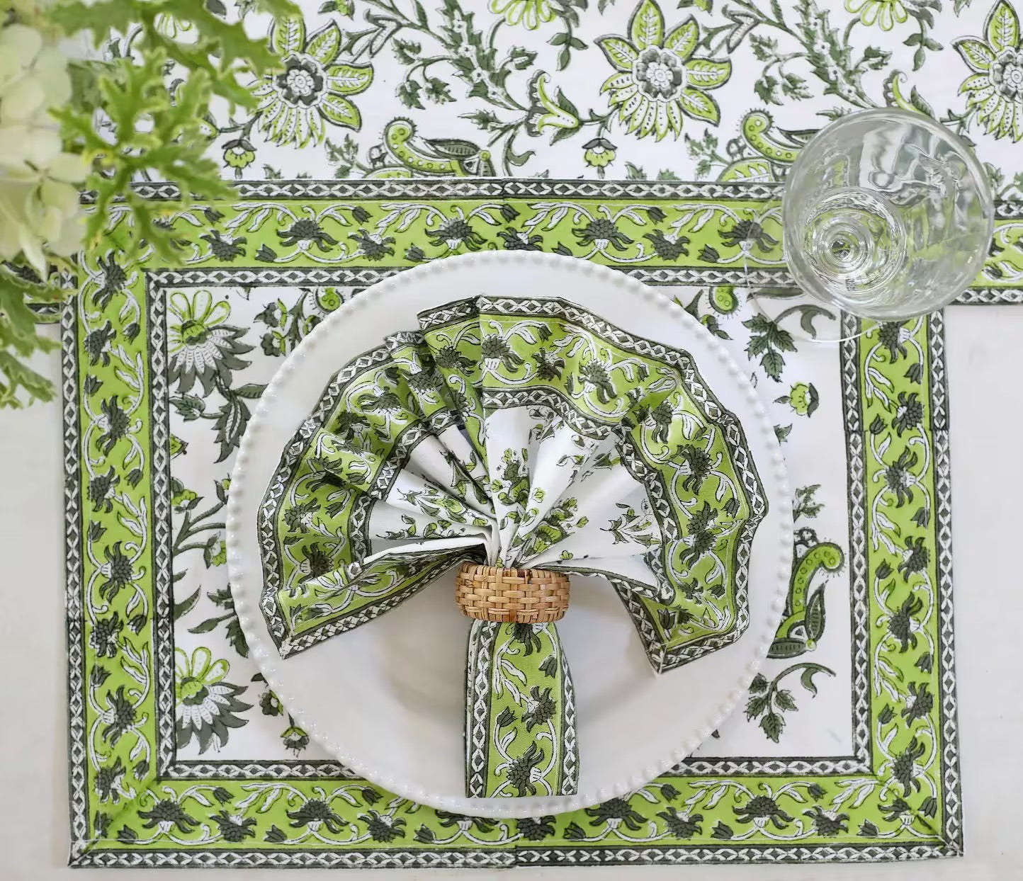 Gayatri Buti Olive Green Floral Napkins, Set of 4