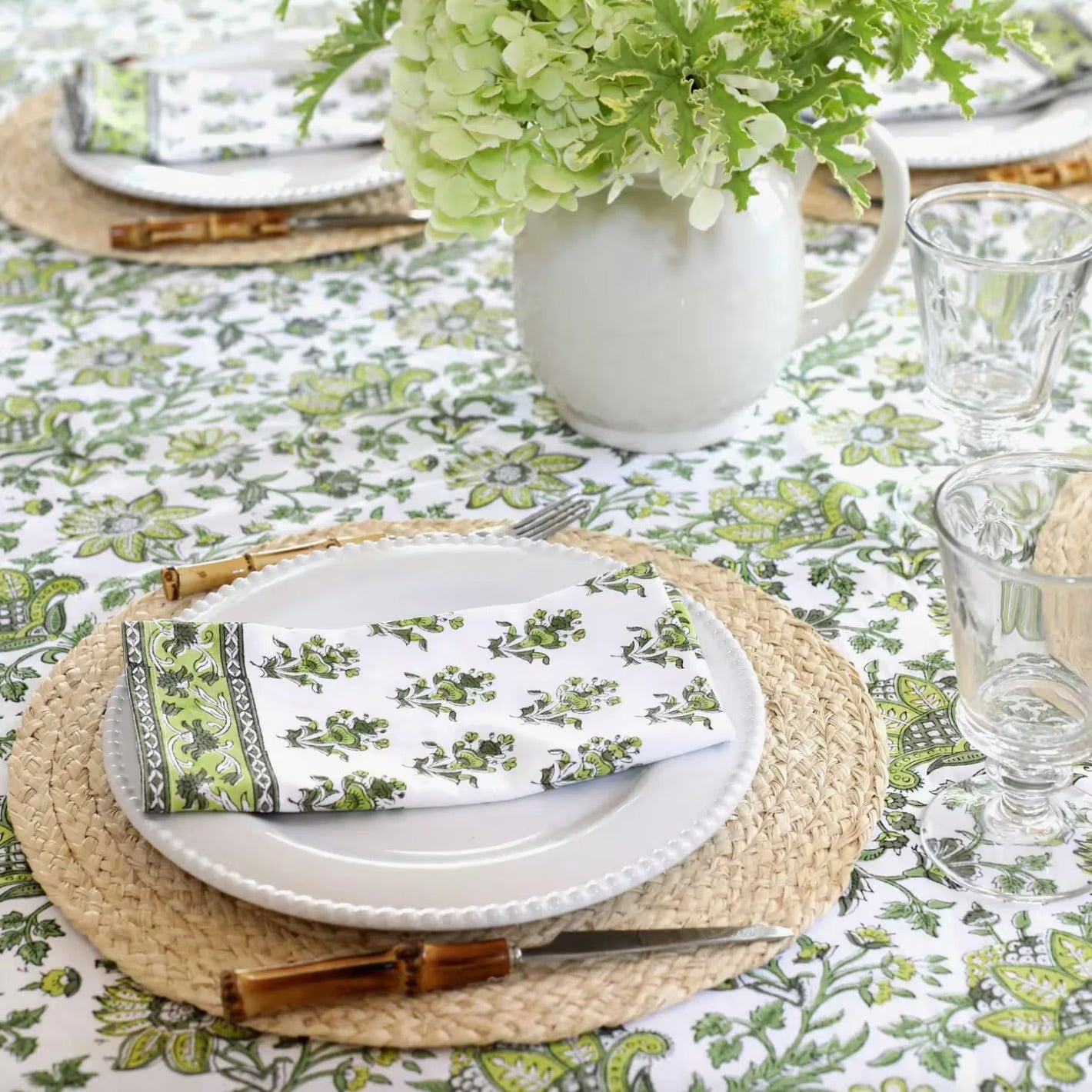 Gayatri Buti Olive Green Floral Napkins, Set of 4