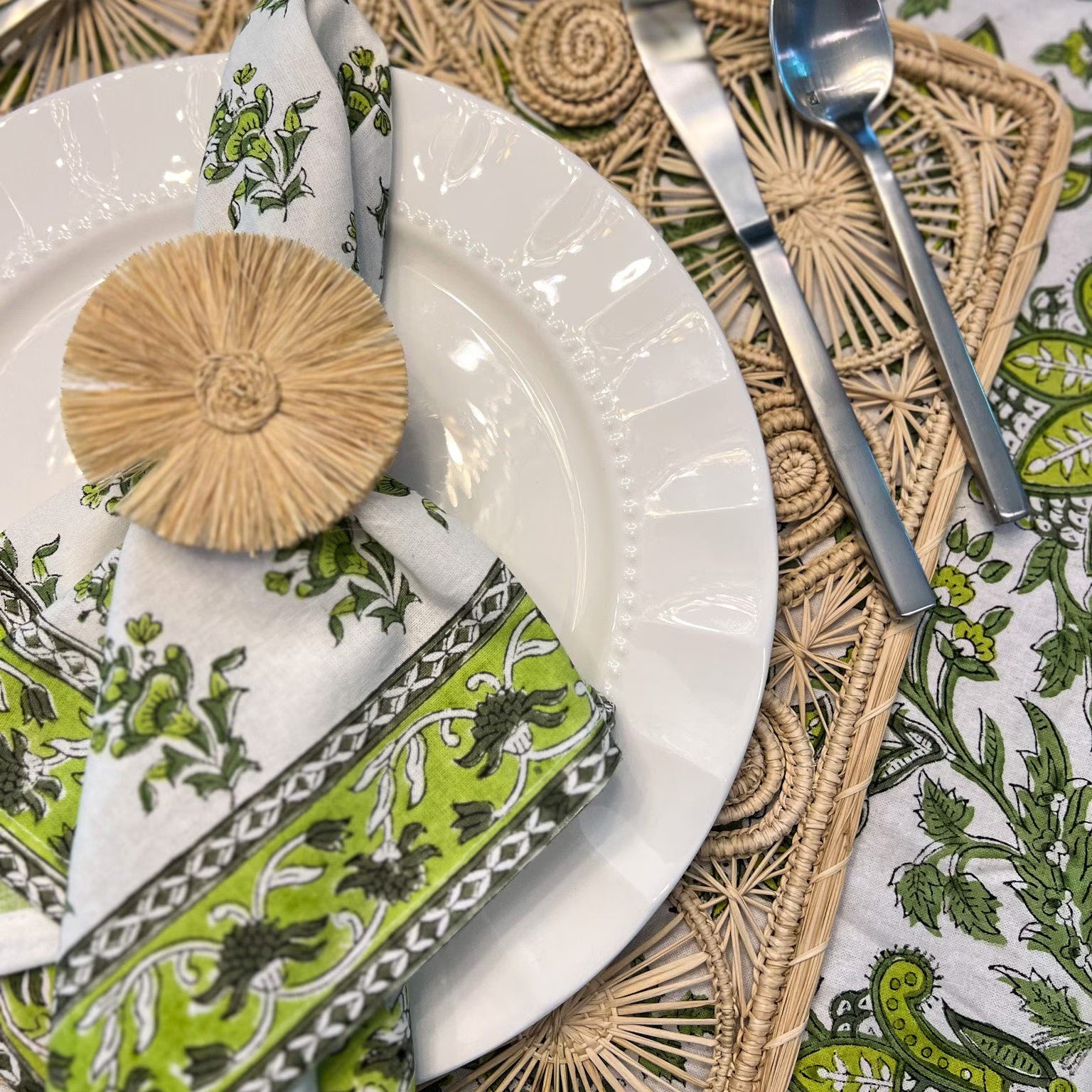 Gayatri Buti Olive Green Floral Napkins, Set of 4