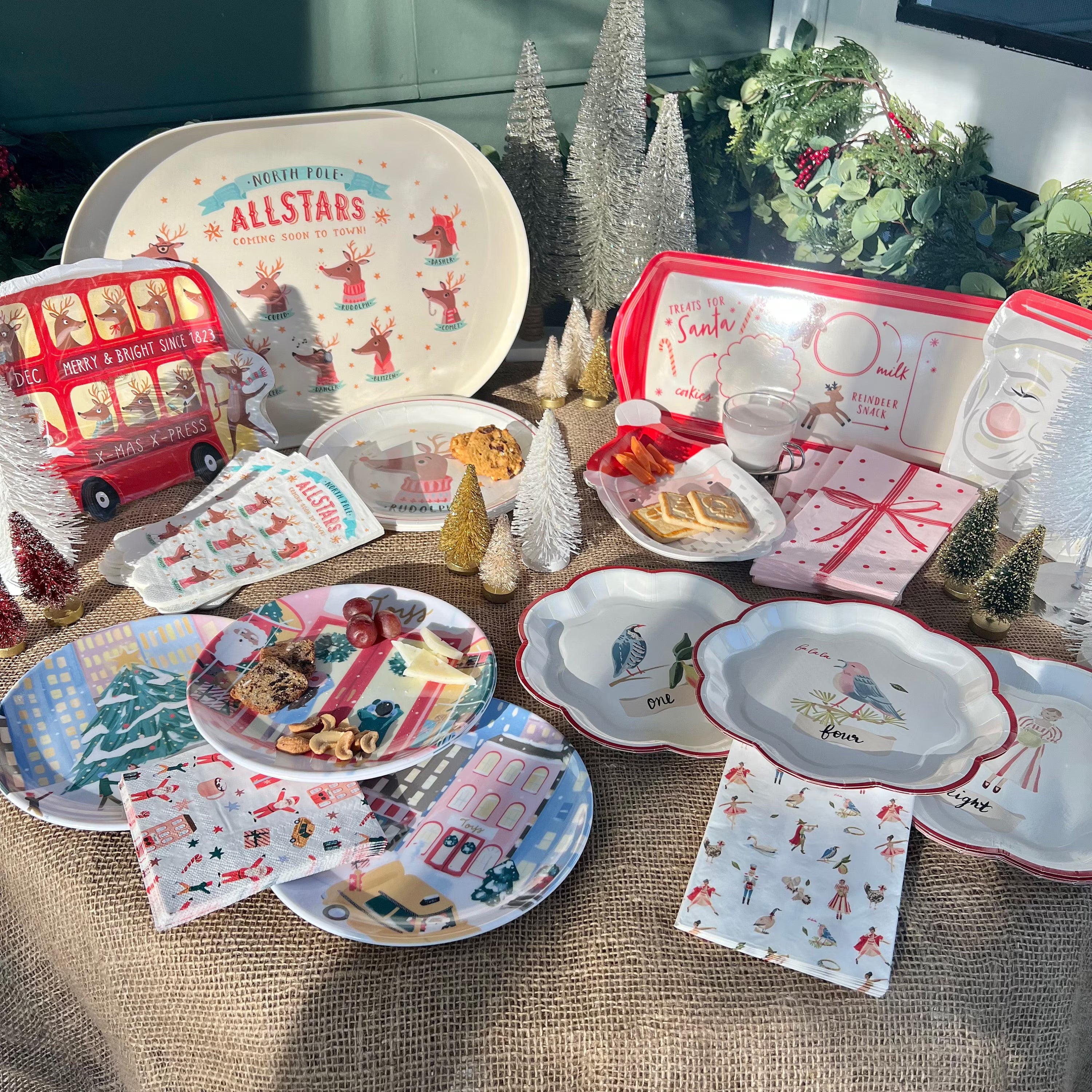 Christmas serving tray featuring Santa's reindeer.