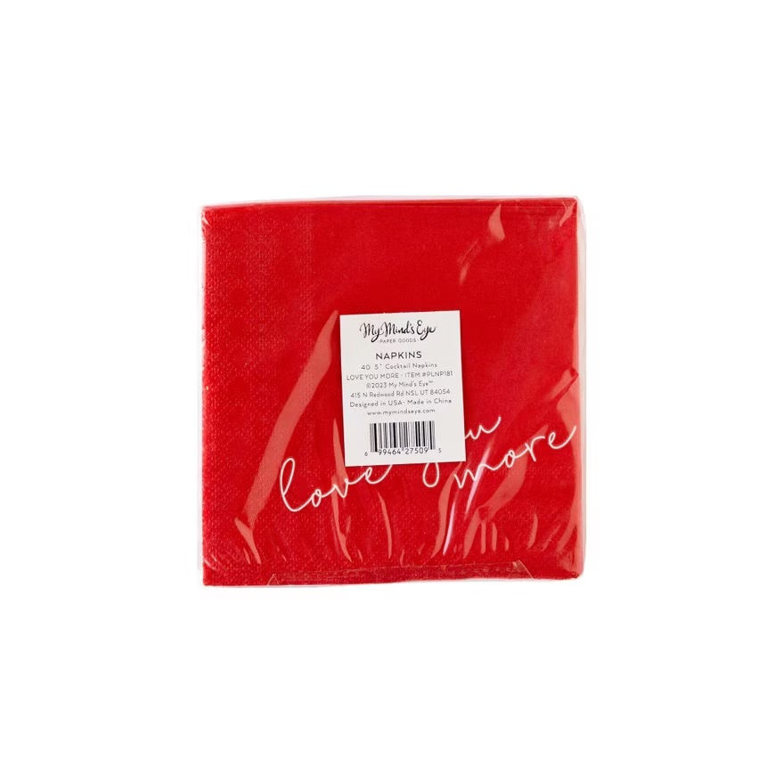 love you more red cocktail napkins perfect for a valentines day party or an anniversary party