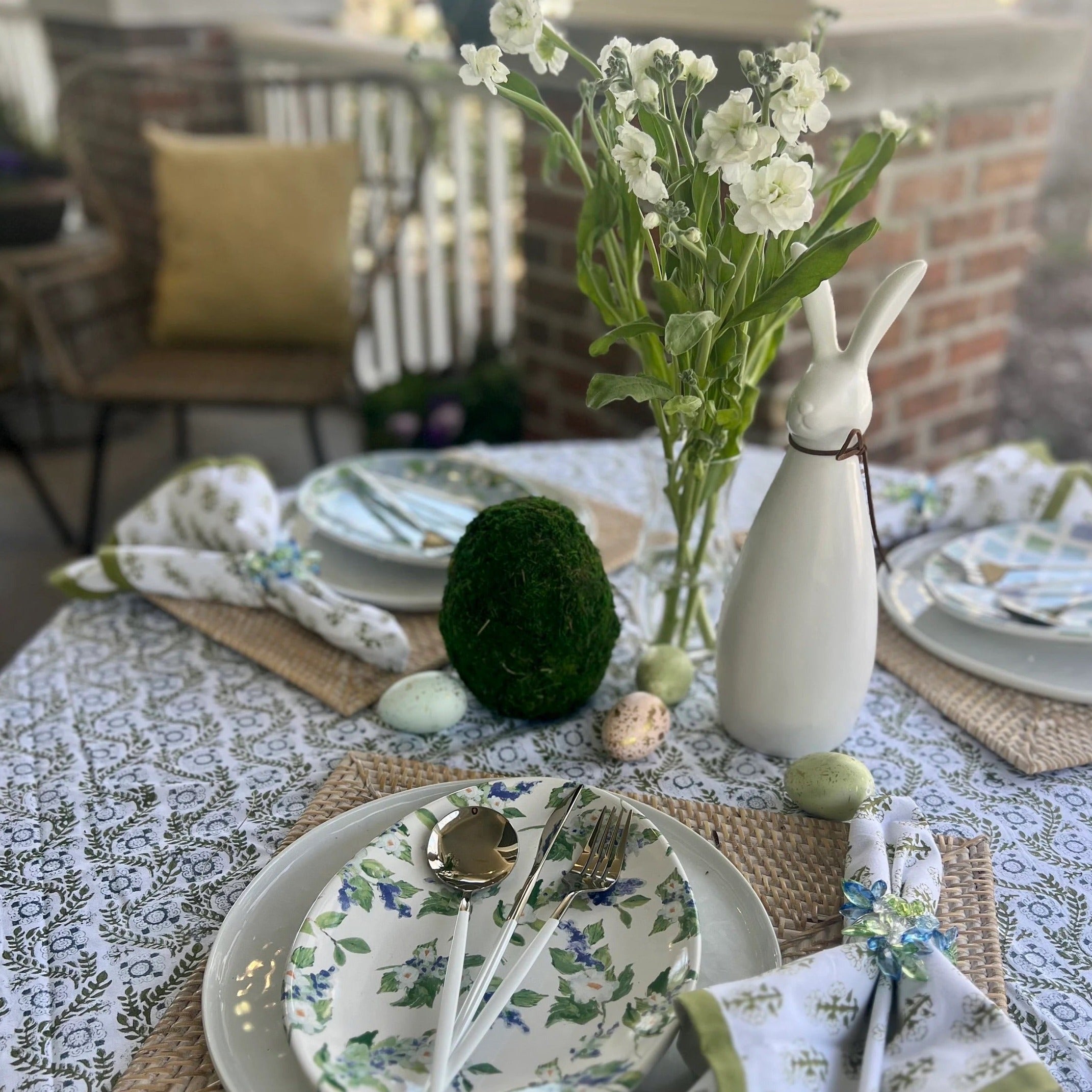 Moss green eggs for spring table decorations or an Easter tablescape.