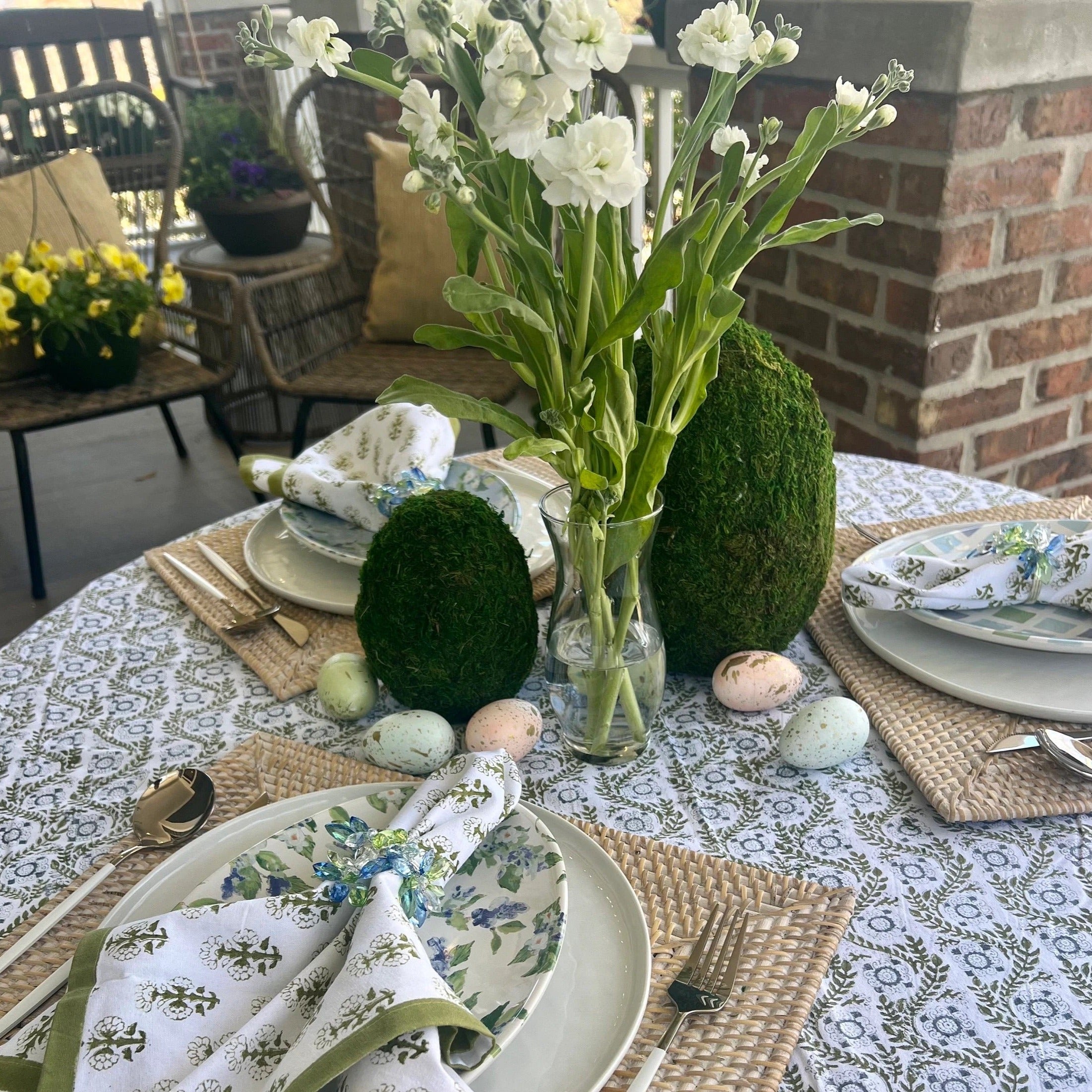 Moss green eggs for spring table decorations or an Easter tablescape.