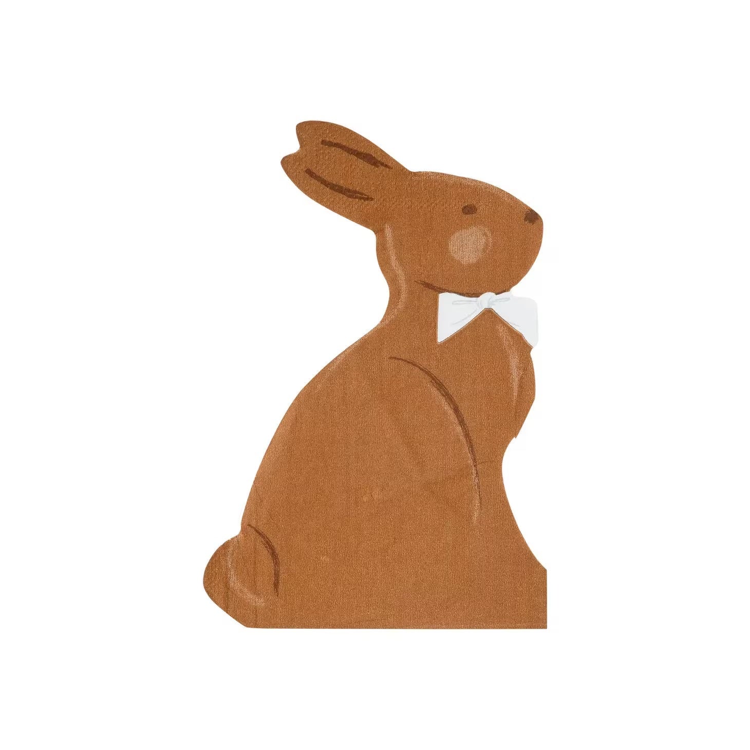 A chocolate bunny shaped paper easter napkins with a cute bow tie - perfect for an easter party or an easter brunch.